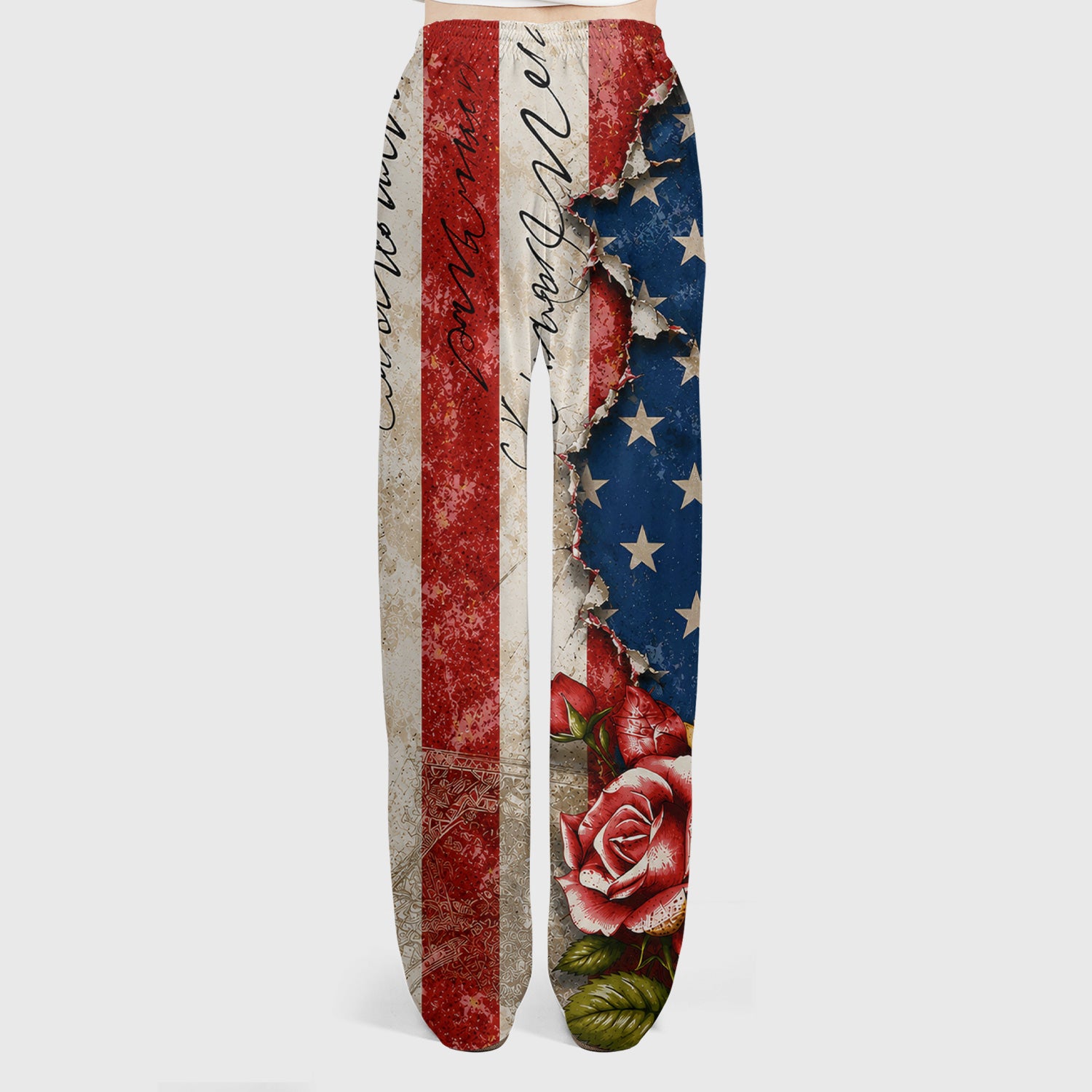 American Flag Vintage Rose Floral Pattern Scrub Set, Scrub Pants and V Neck Top