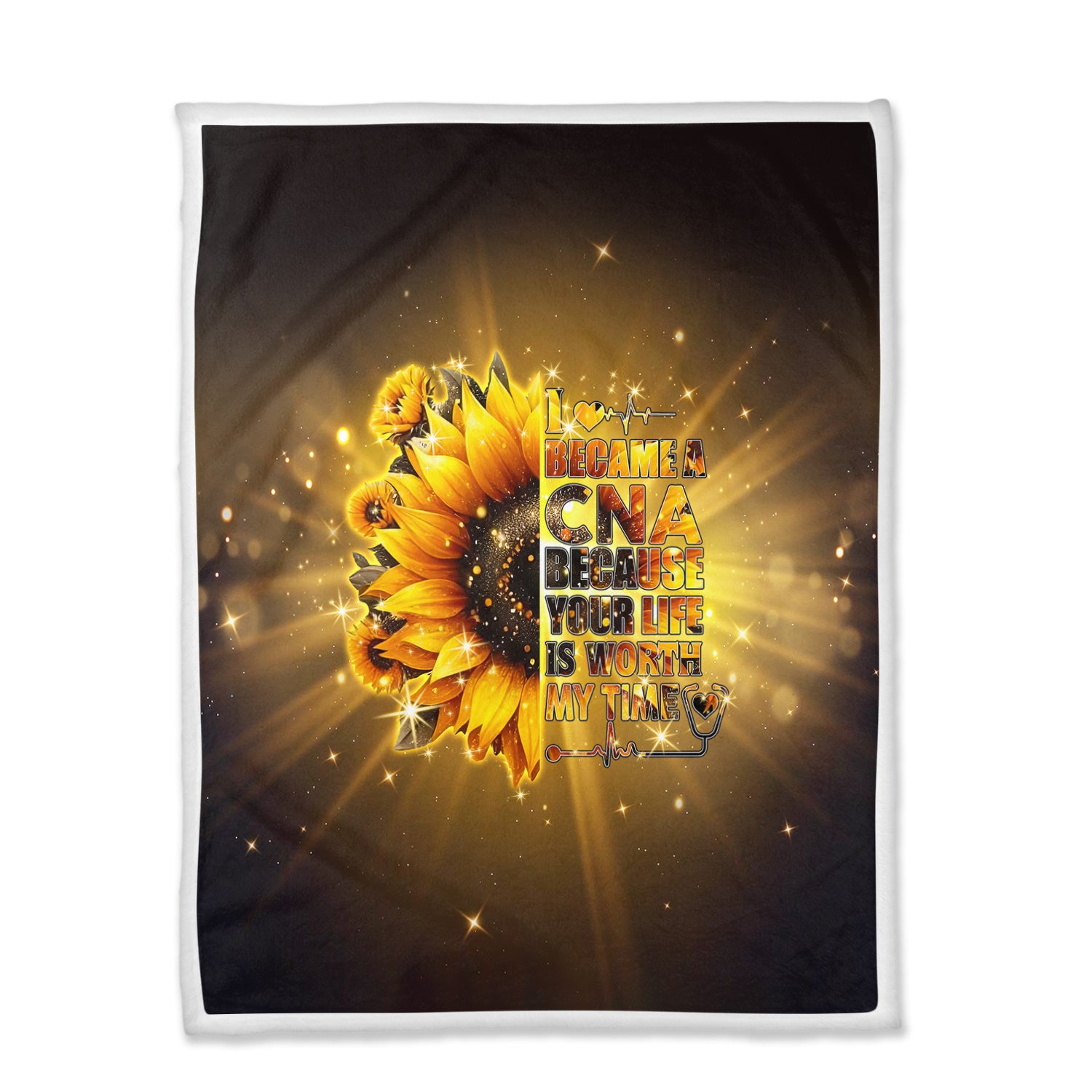 CNA Sunflower Throw Blanket - Inspirational Quote & Stethoscope Graphic - Gift for Healthcare Workers, Nurses
