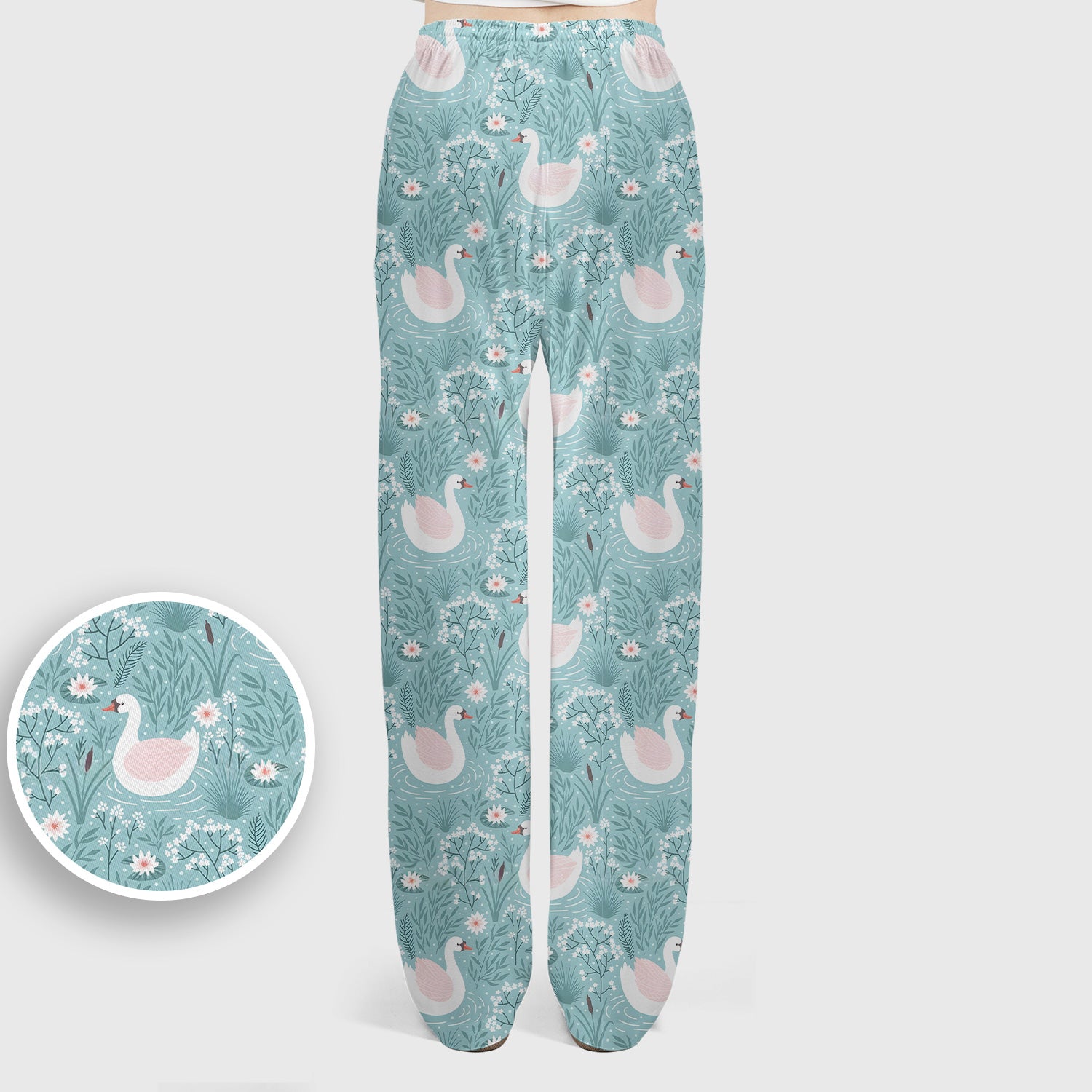 Sweet Swan Waterlily Garden Pattern Scrub Set, Scrub Pants and V Neck Top