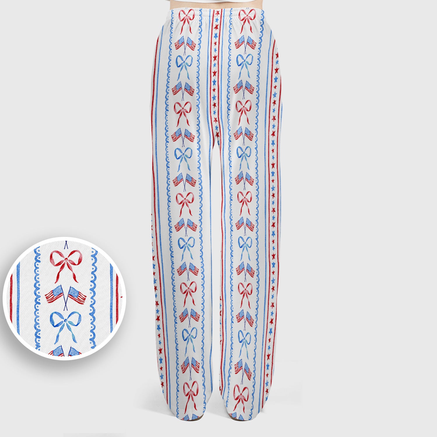 Patriotic USA Flag Bow Stripe Pattern Scrub Set, Scrub Pants and V Neck Top
