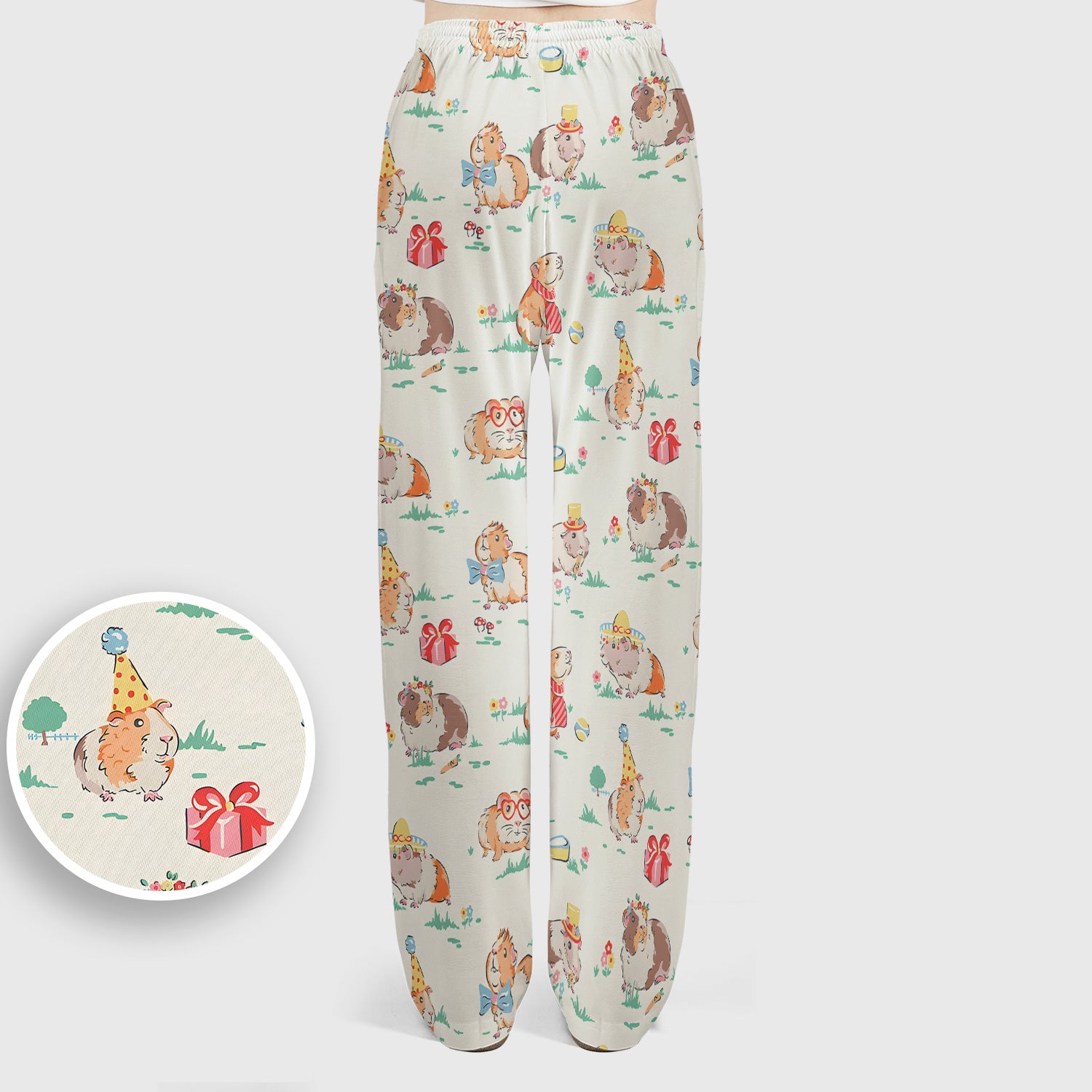 Cute Guinea Pig Party Nurse Pattern Scrub Set, Scrub Pants and V Neck Top