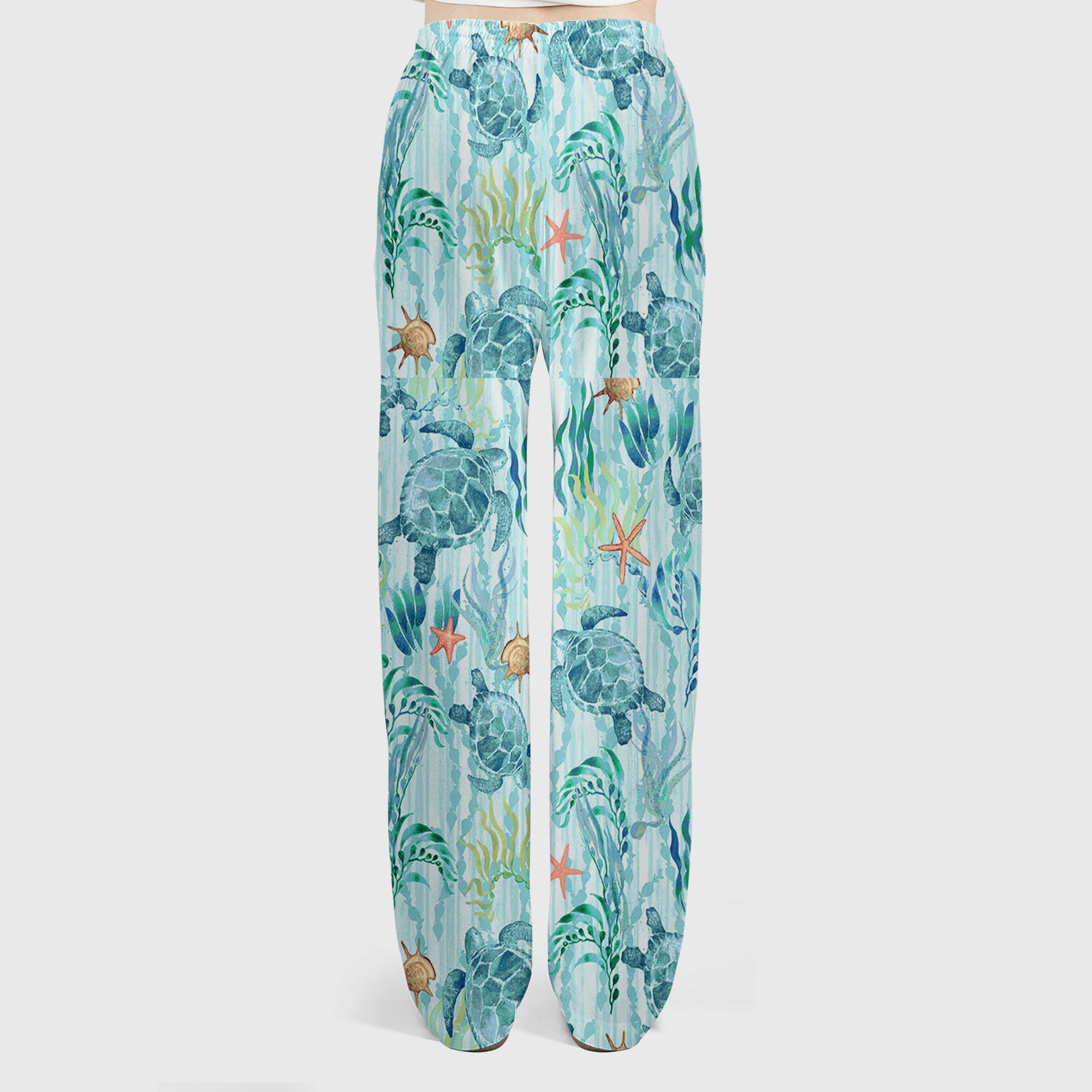 Sea Turtle Ocean Watercolor Print Scrub Set, Scrub Pants and V Neck Top
