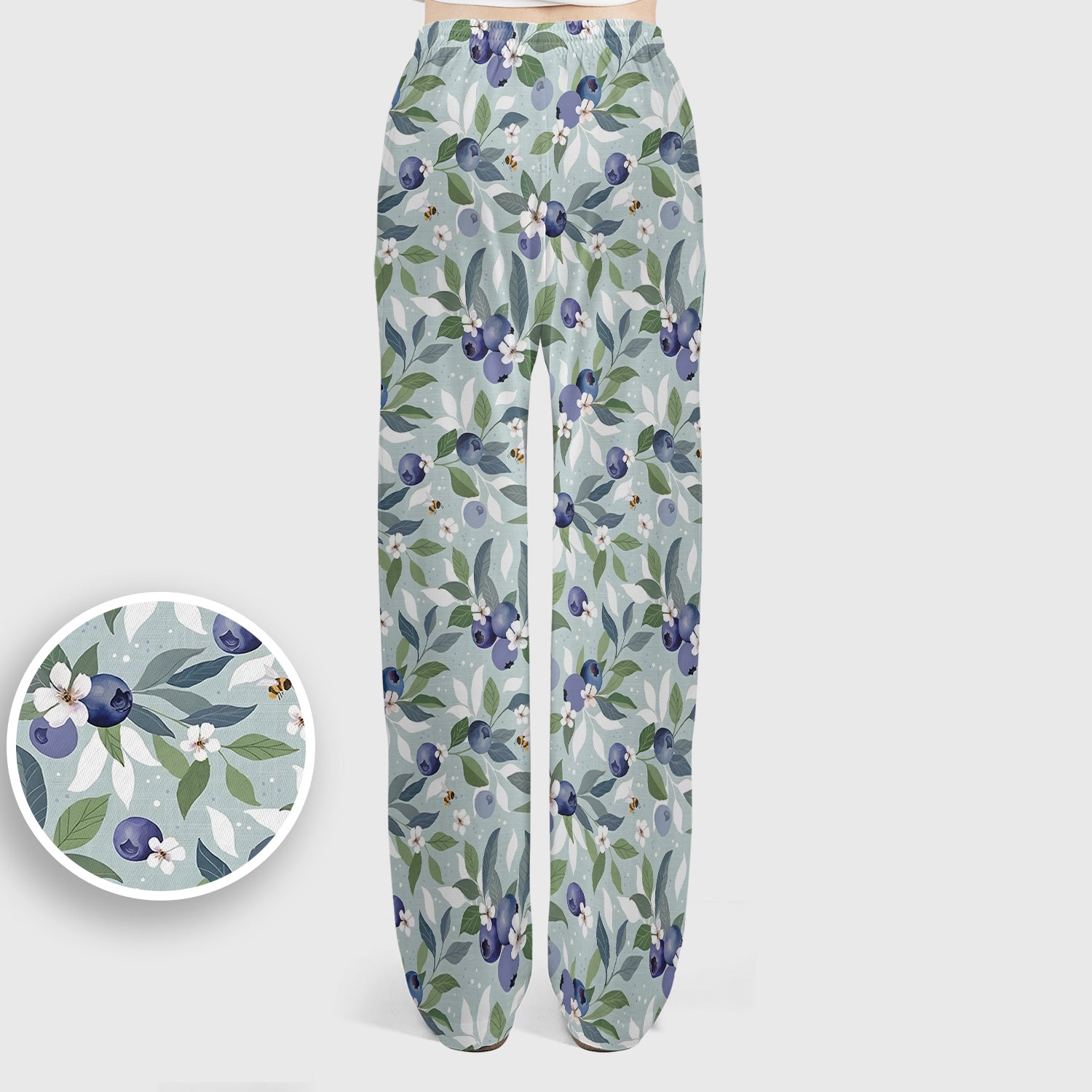 Fresh Blueberry Blossom Garden Pattern Nurse Scrub Set, Scrub Pants and V Neck Top