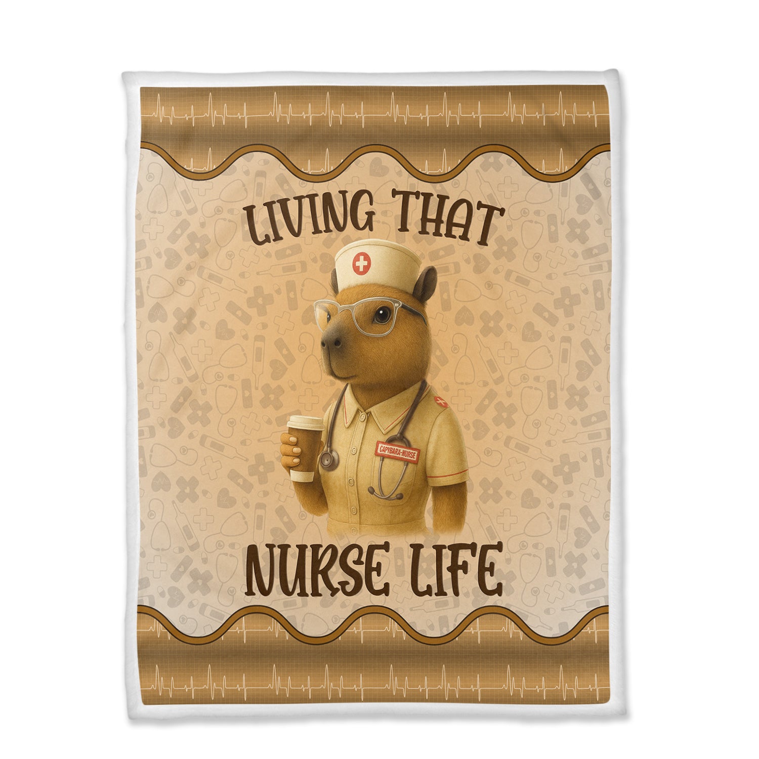 Custom Funny Nurse Capybara Blanket - Coffee & Stethoscope Graphic Design - Gift for RN LPN Healthcare Workers