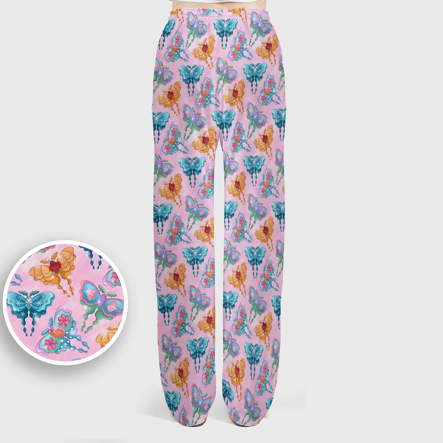 Colorful Butterfly With Floral Blossom Pattern Scrub Set, Scrub Pants and V Neck Top