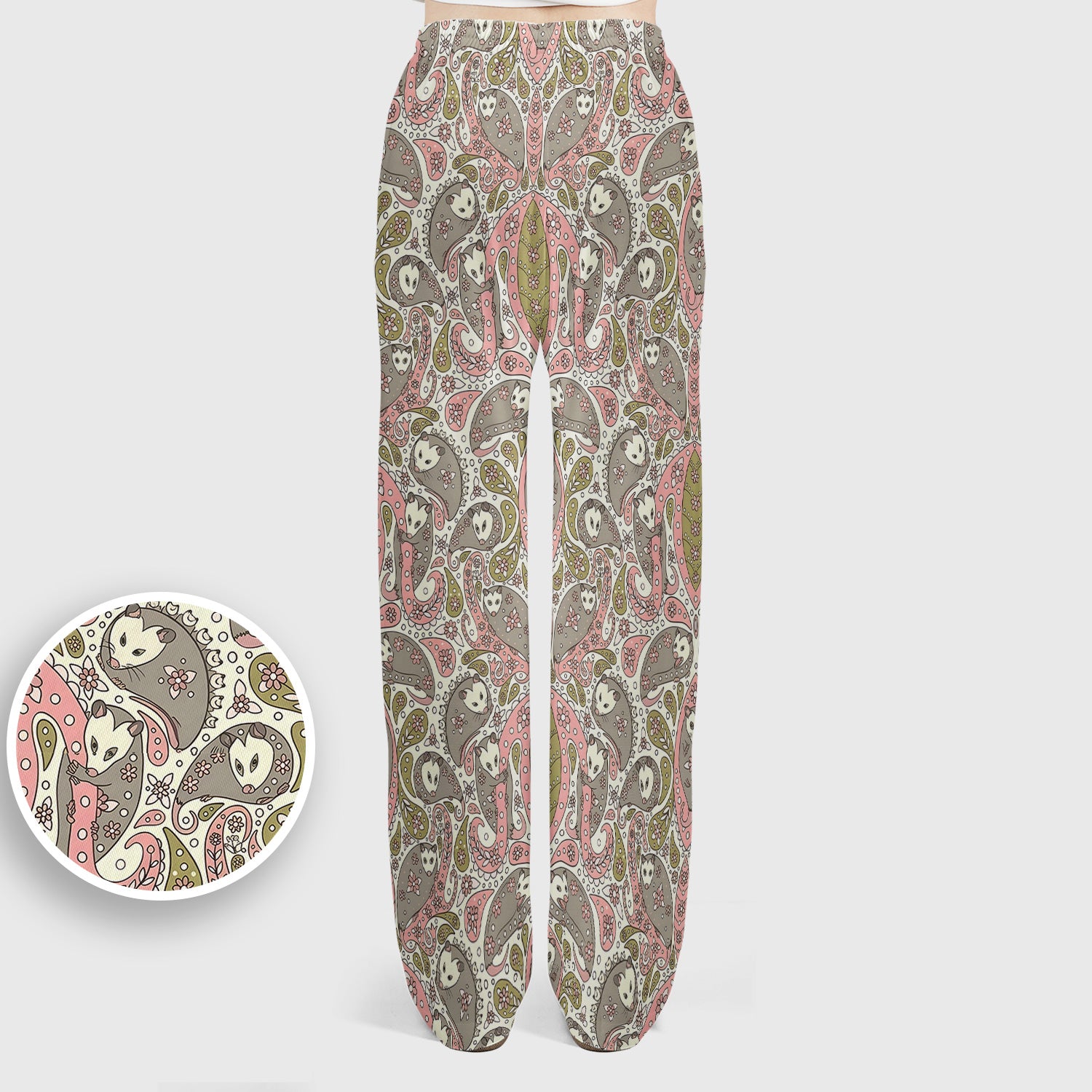Opossum Paisley Pattern Scrub Set, Scrub Pants and V Neck Top