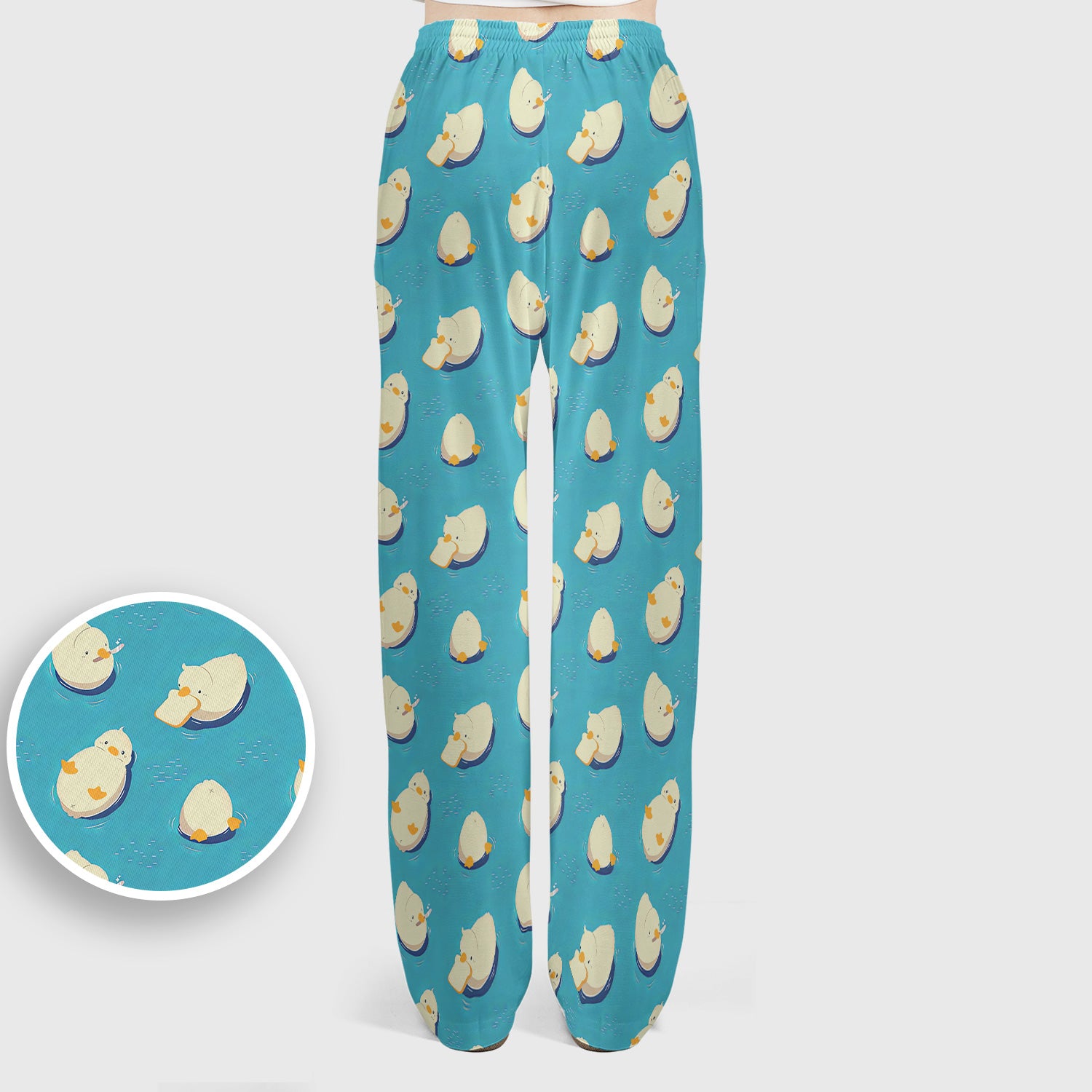 Cute Blue Duck Pond Pattern Scrub Set, Scrub Pants and V Neck Top