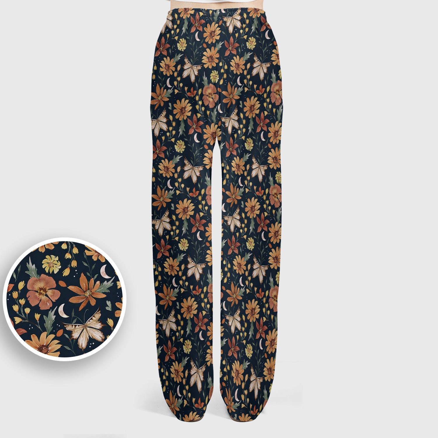 Charming Autumn Floral Butterfly Moon Pattern Scrub Set, Scrub Pants and V Neck Top