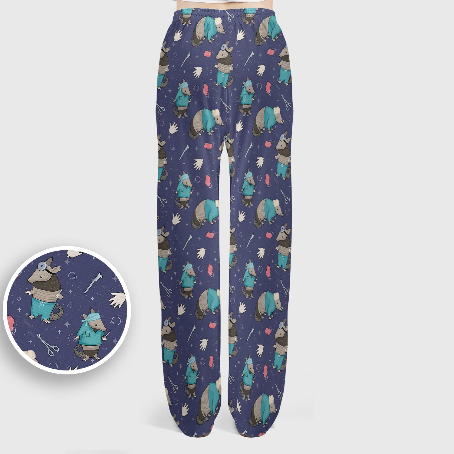 Armadillo Doctor Medical Tools Pattern Scrub Set, Scrub Pants and V Neck Top