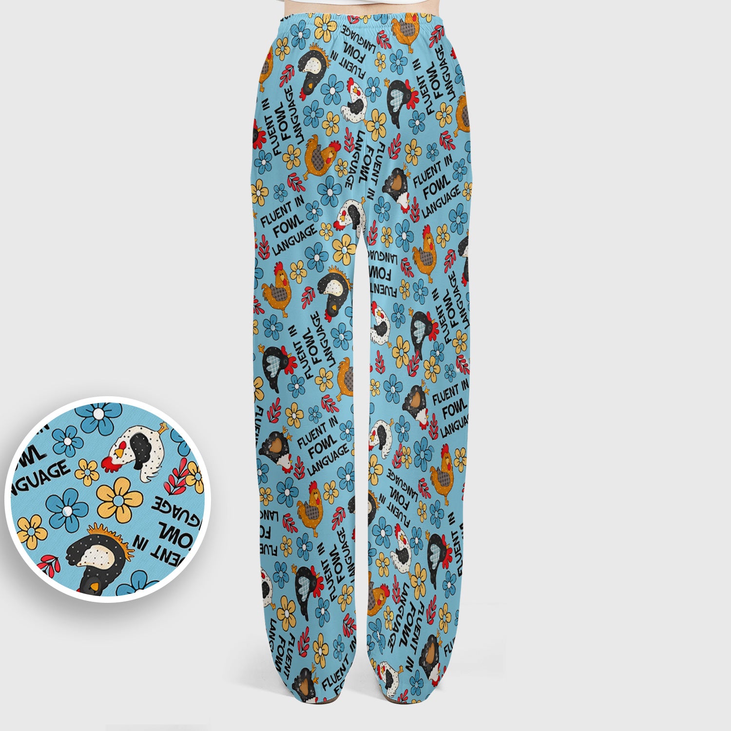 Funny Chicken Fluent in Fowl Language Pattern Scrub Set, Scrub Pants and V Neck Top