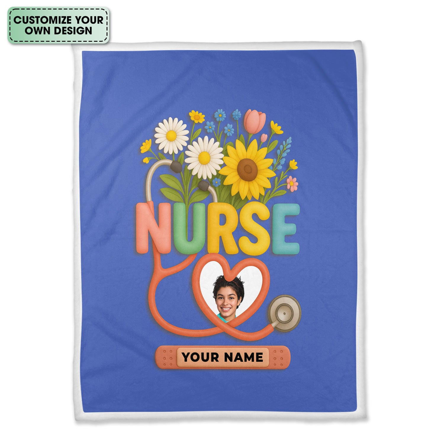 Personalized Nurse Floral Graduation Blanket - Custom Photo & Name with Stethoscope for RN LPN CNA Gift - Multiple Color Options Available Keepsake