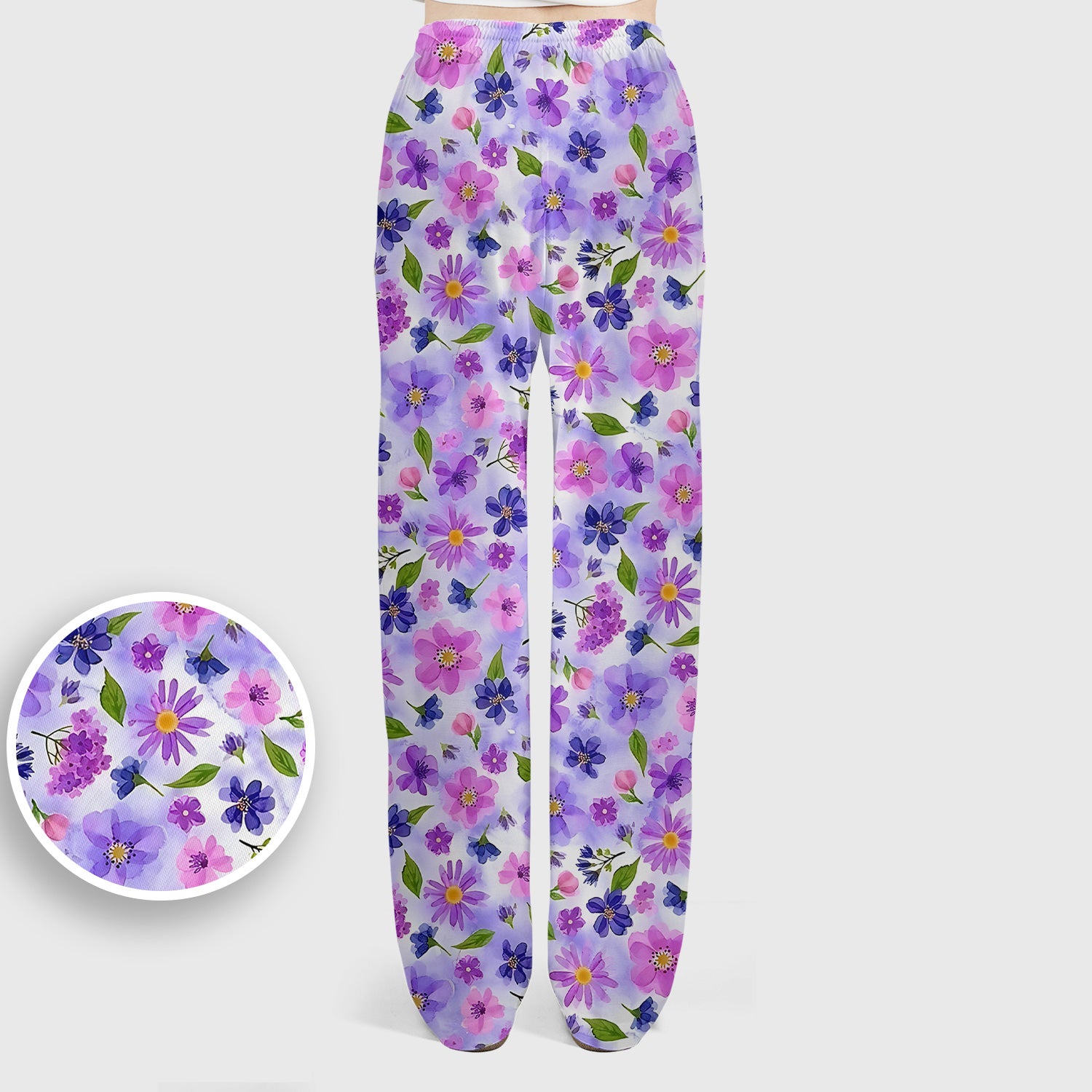 Purple Watercolor Wildflower Bloom Pattern Scrub Set, Scrub Pants and V Neck Top