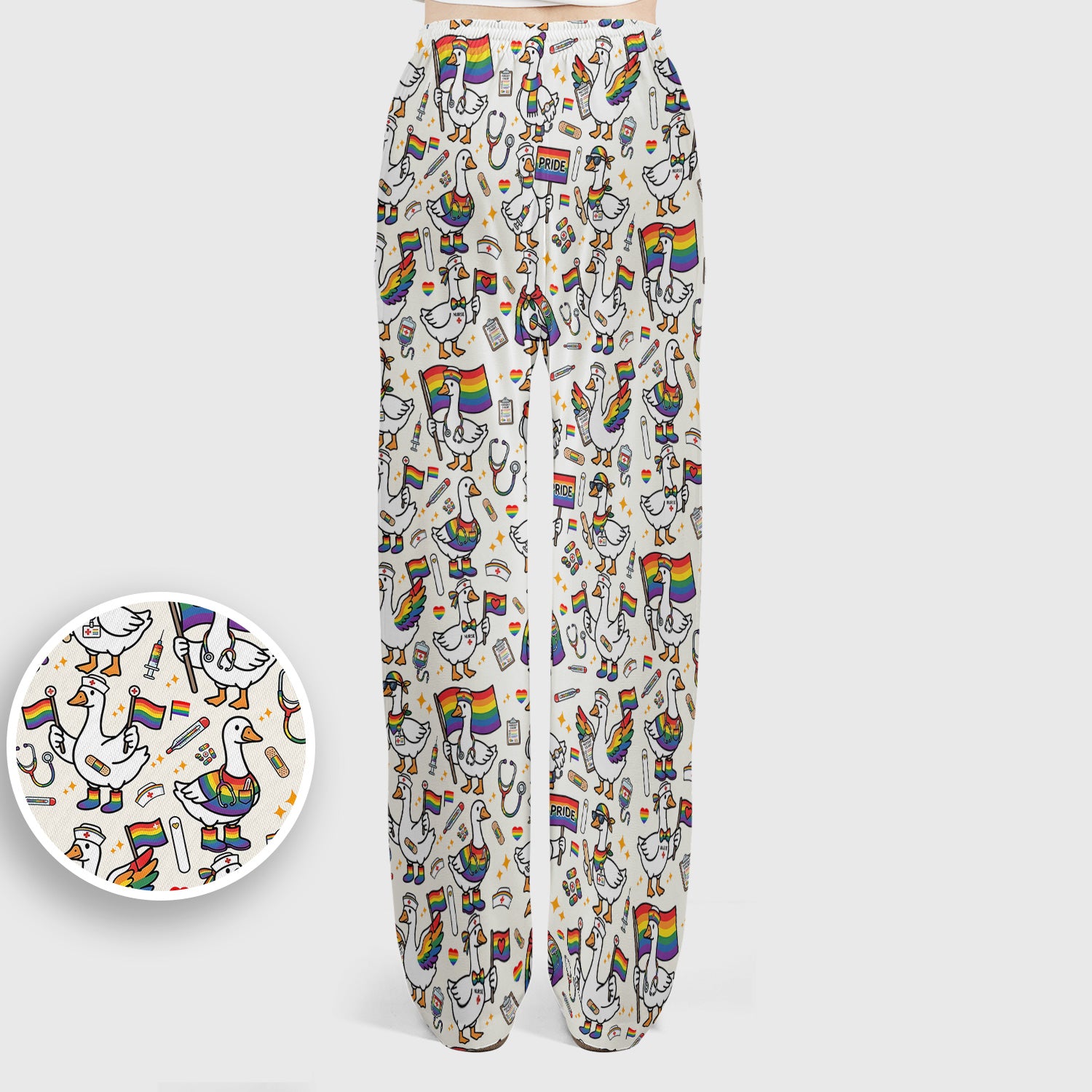 LGBT Pride Nurse Duck Pattern Scrub Set, Breathable Med Uniform