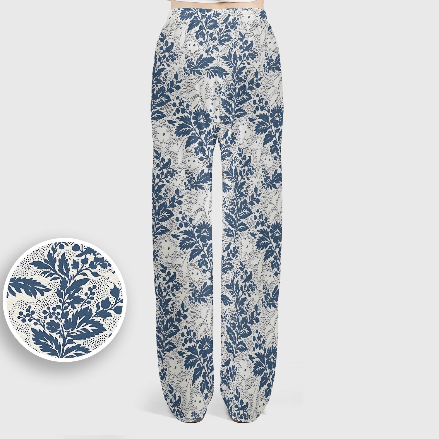 Cute Blue Floral Botanical Nurse Pattern Scrub Set, Scrub Pants and V Neck Top