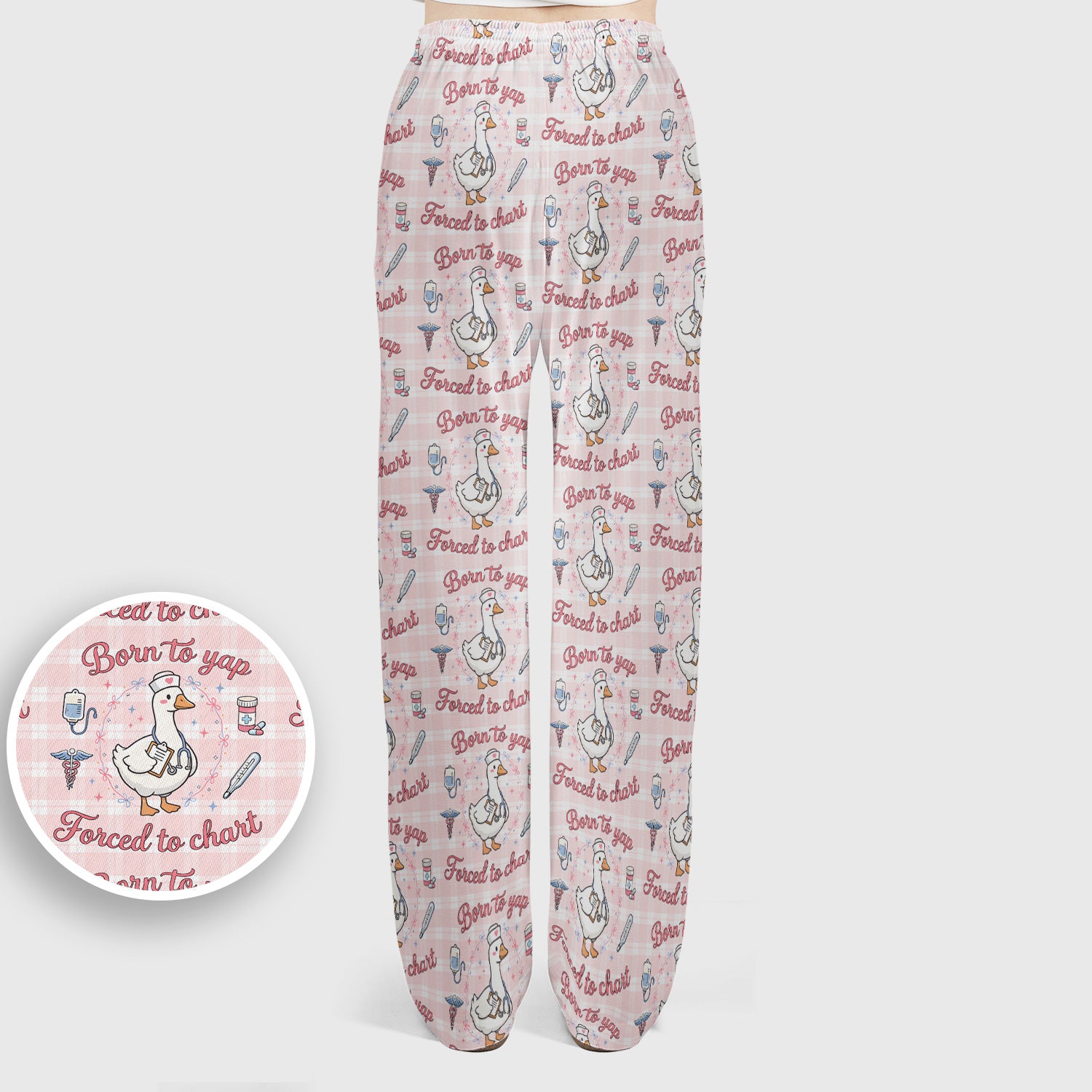 Funny Nurse Goose, Born To Yap Forced To Chart Pattern Scrub Set, Scrub Pants and V Neck Top