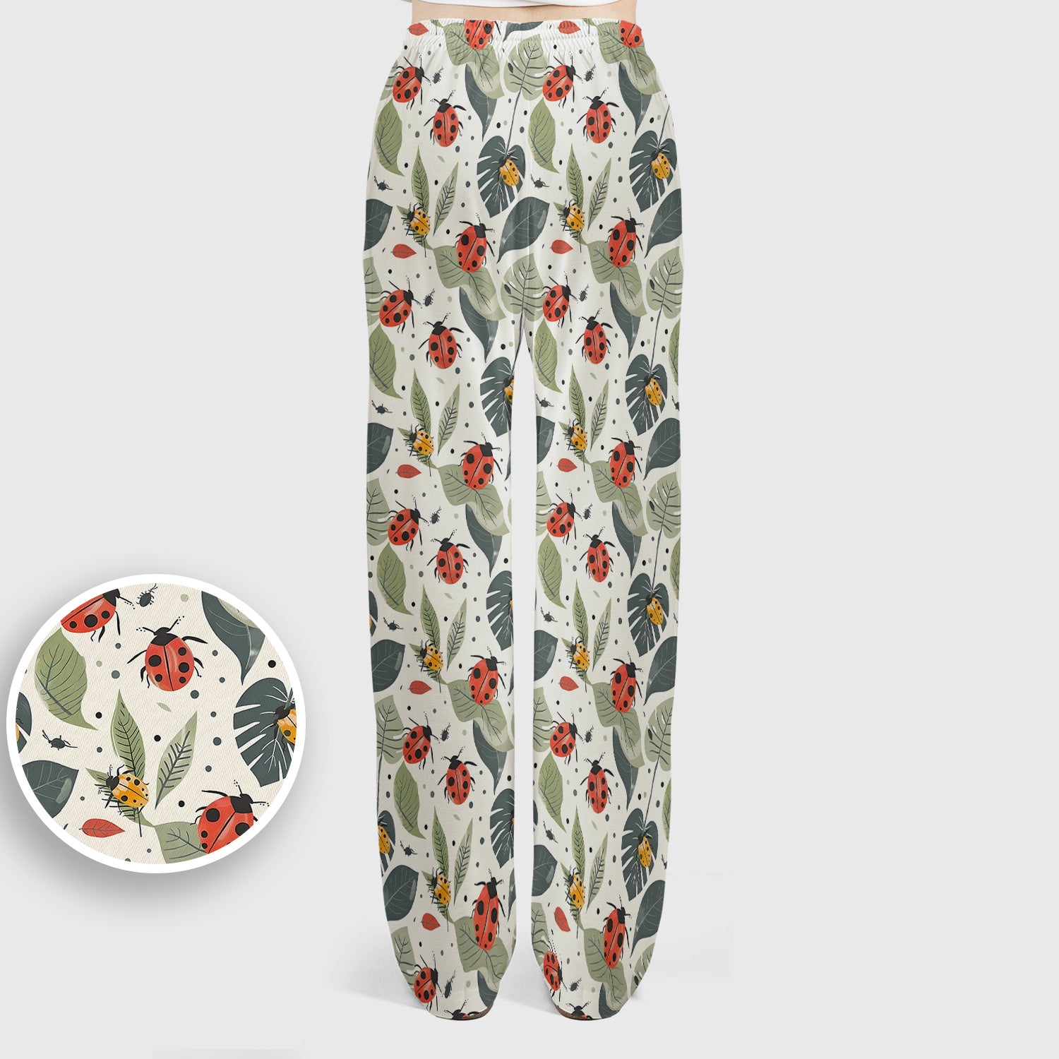 Cute Ladybug Leaf Nature Pattern Scrub Set, Scrub Pants and V Neck Top