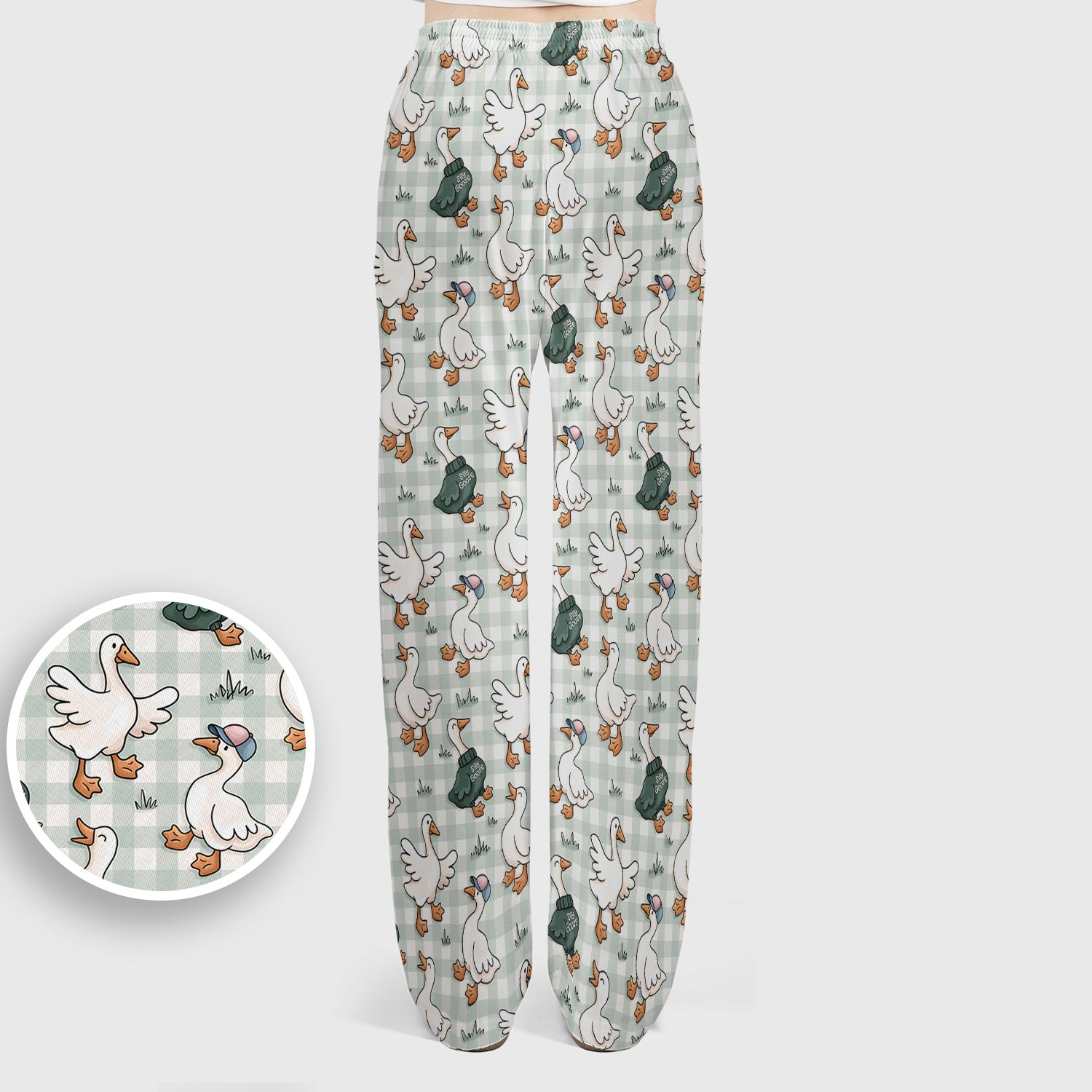 Funny Goose Wearing Sweater On Plaid Background Pattern Scrub Set, Scrub Pants and V Neck Top