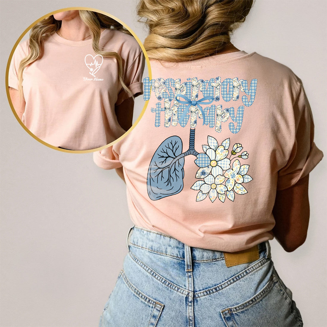 Custom Respiratory Therapy Nurse T-Shirt – Cute Lung Floral Design – Appreciation Gift for Women Medical Staff Healthcare Worker