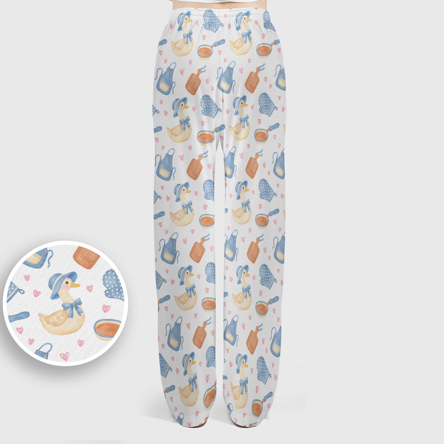 Duck Apron Kitchen Utensil Heart Pattern Scrub Set, Scrub Pants and V Neck Top