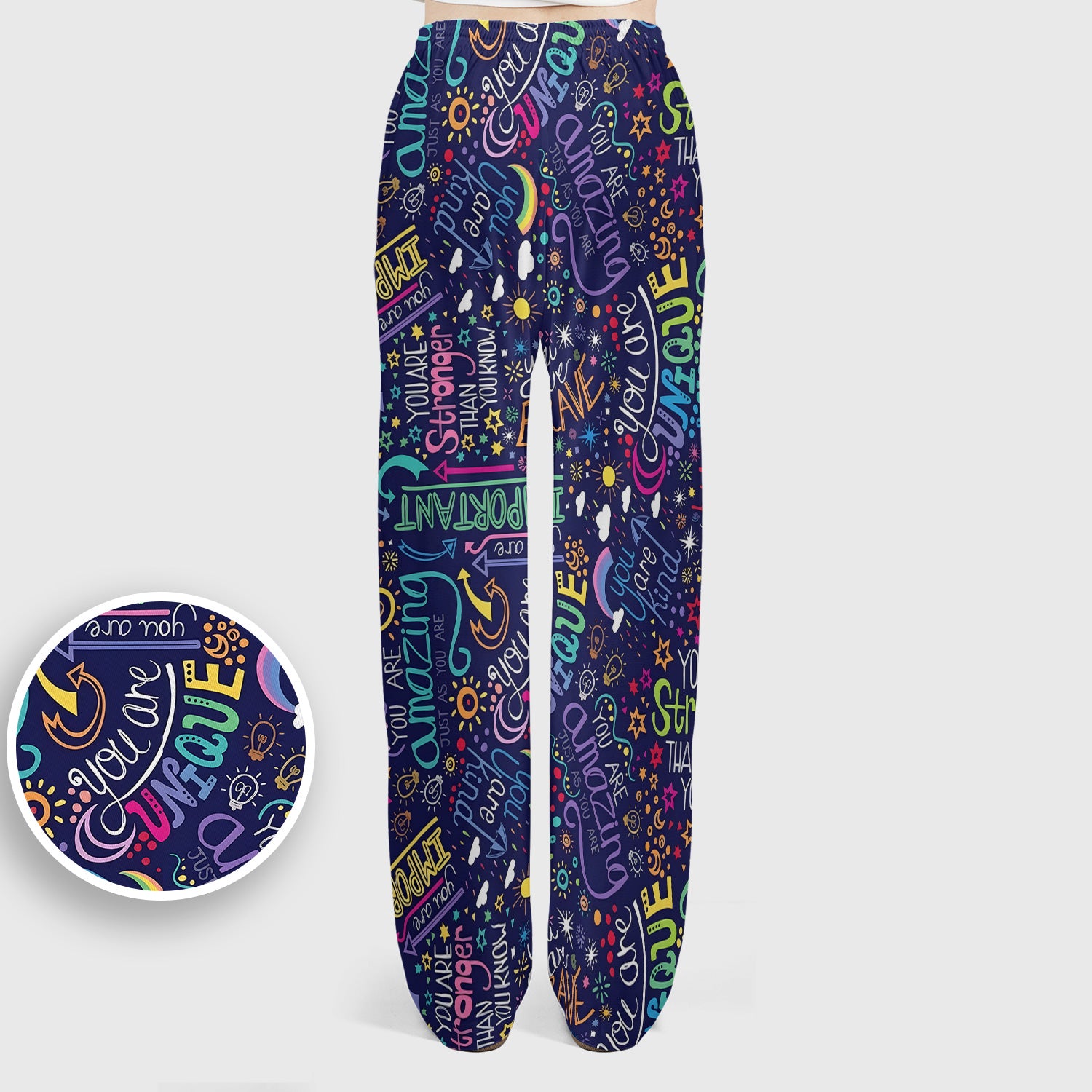 Inspirational Quote Pattern Scrub Set, Scrub Pants and V Neck Top