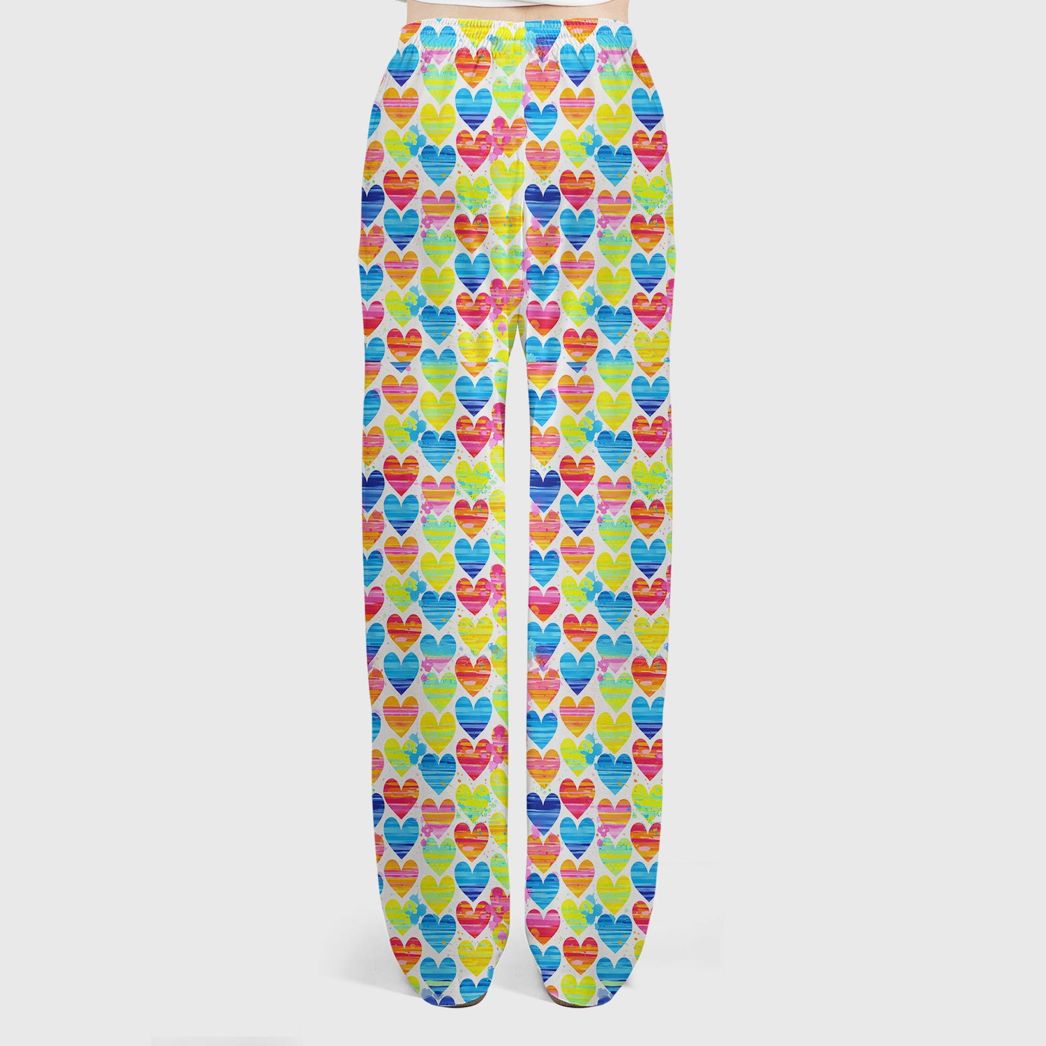 Bright Multicolor Rainbow Heart All Over Print Pattern Set, Women's Scrub Set