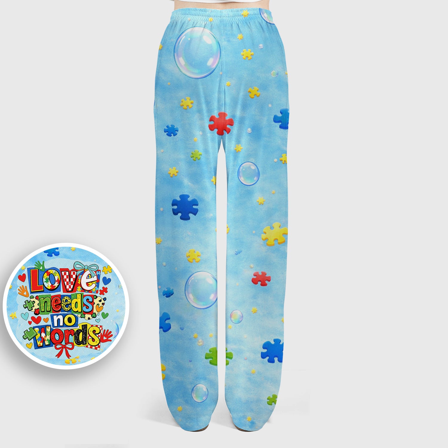 Autism Awareness Nurse Puzzle Love Needs No Words Pattern Scrub Set, Scrub Pants and V Neck Top