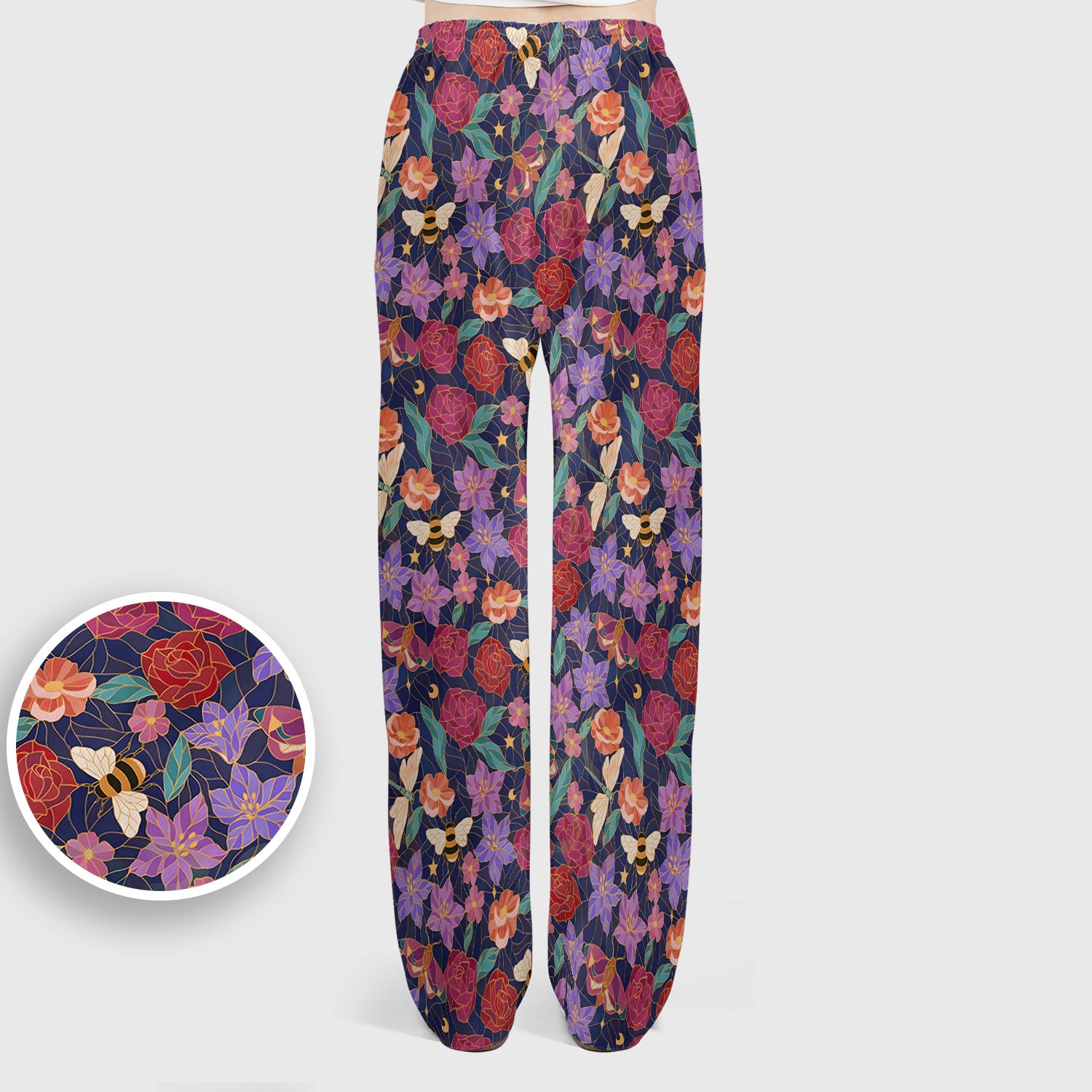 Charming Floral Garden With Bees And Dragonflies Scrub Set, Scrub Pants and V Neck Top