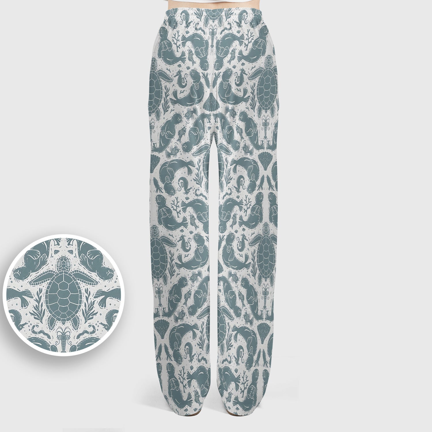 Ocean Sea Marine Life Pattern Scrub Set, Scrub Pants and V Neck Top