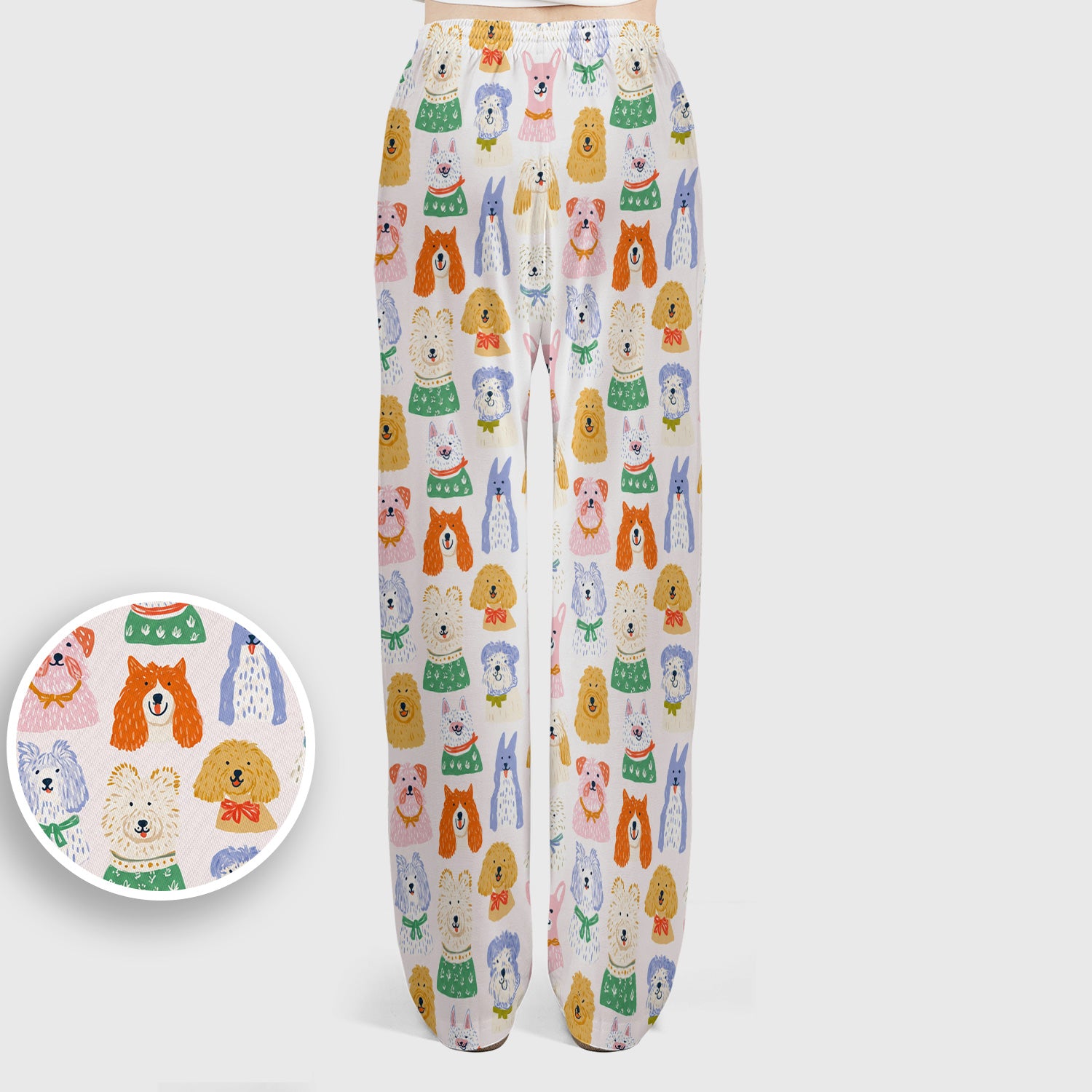 Colorful Dog Faces Cartoon Pattern Scrub Set, Scrub Pants and V Neck Top