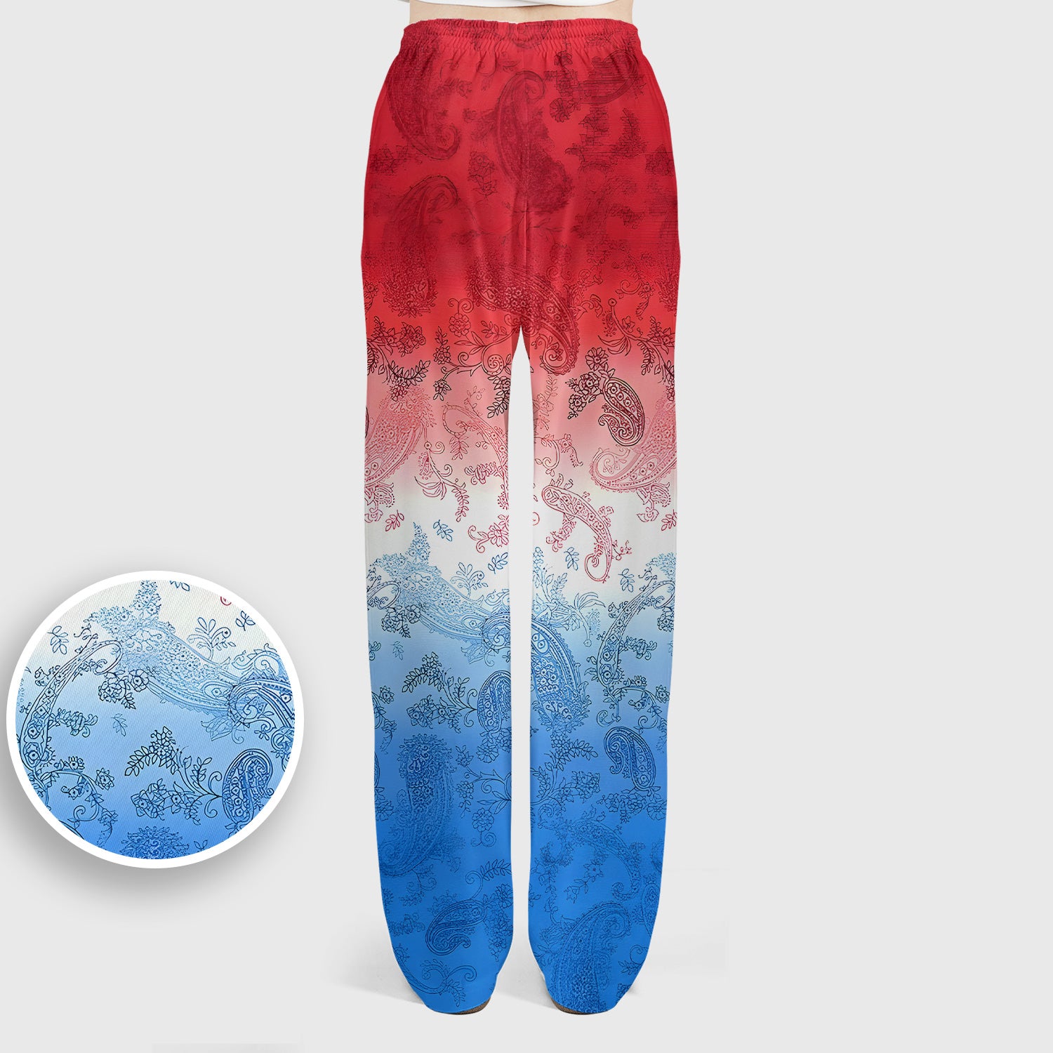 Red Blue Paisley Ombre Pattern Scrub Set, Scrub Pants and V Neck Top