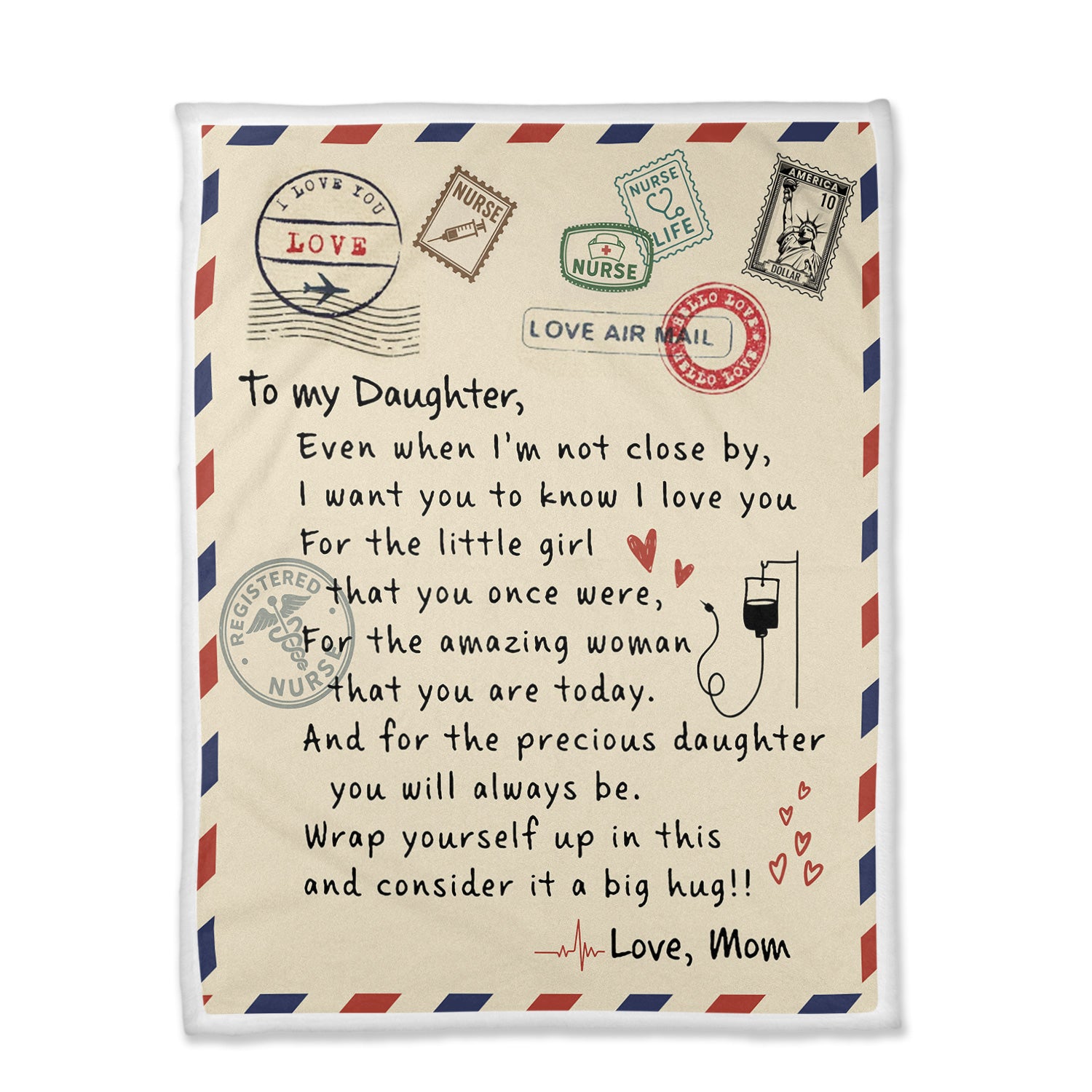 Personalized Nurse Letter Blanket for Daughter - Mom to Daughter Nurse Throw - Emotional Gift for RN CNA LPN Healthcare Workers