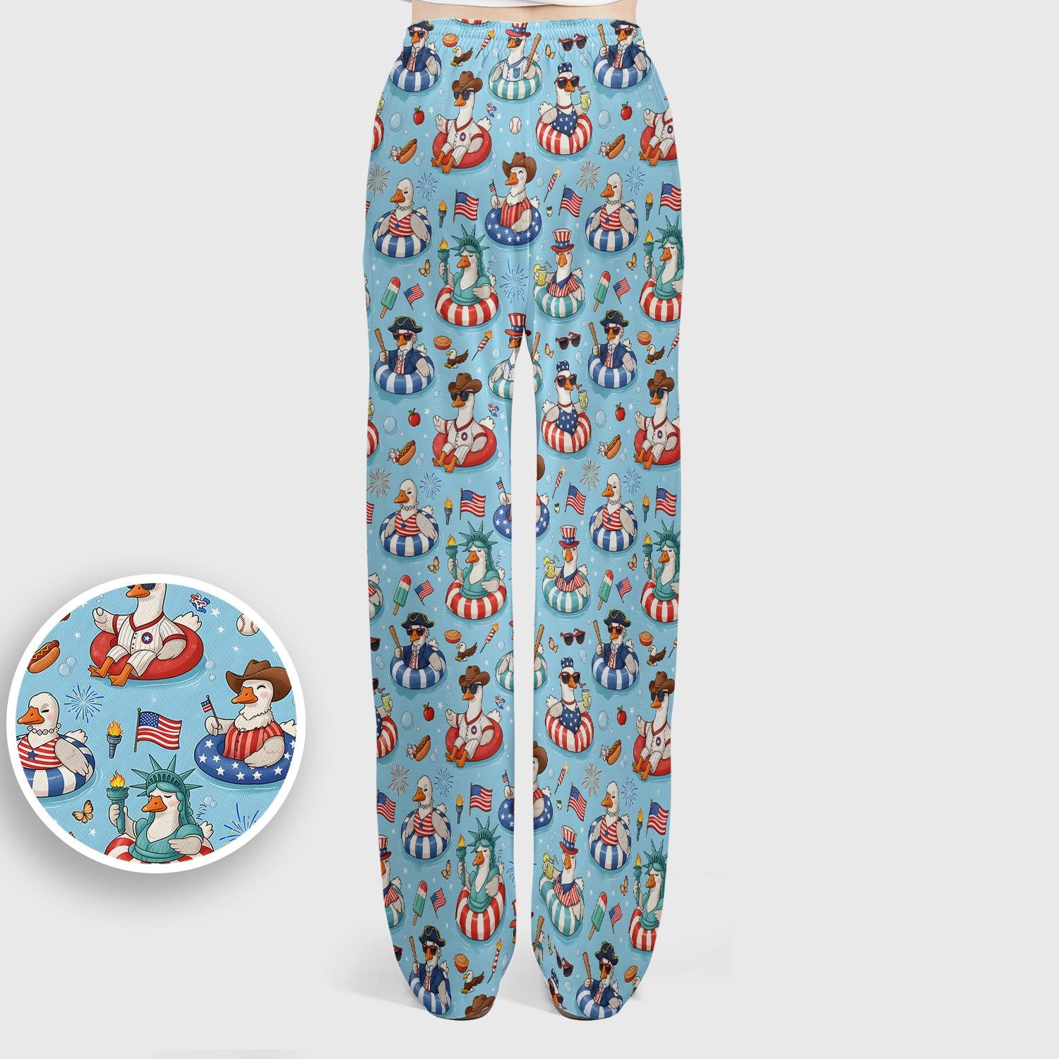 Funny Patriotic Duck Pool Party Pattern Scrub Set, Scrub Pants and V Neck Top