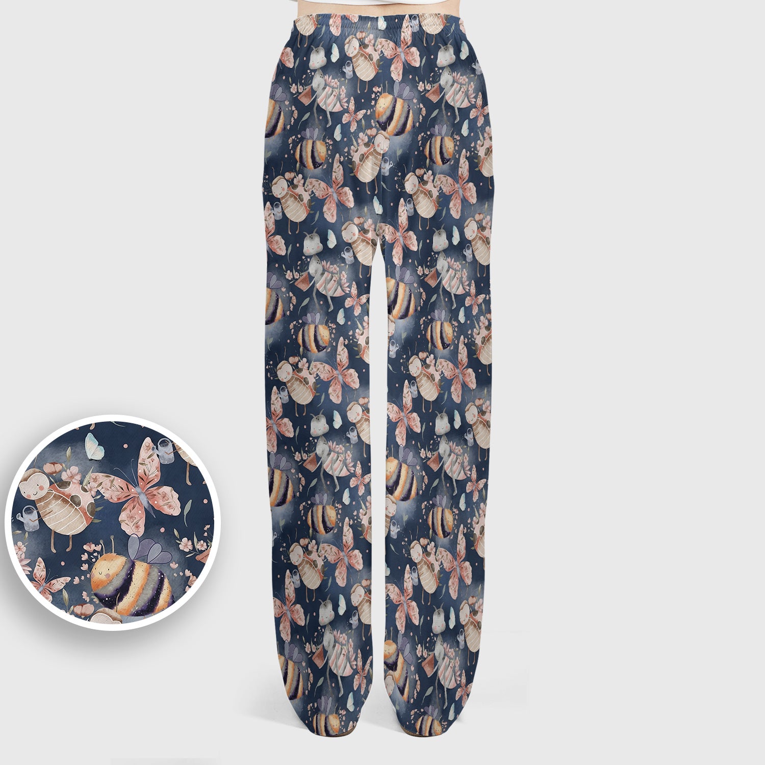 Cute Whimsical Bee Fairy Garden Pattern Scrub Set, Scrub Pants and V Neck Top