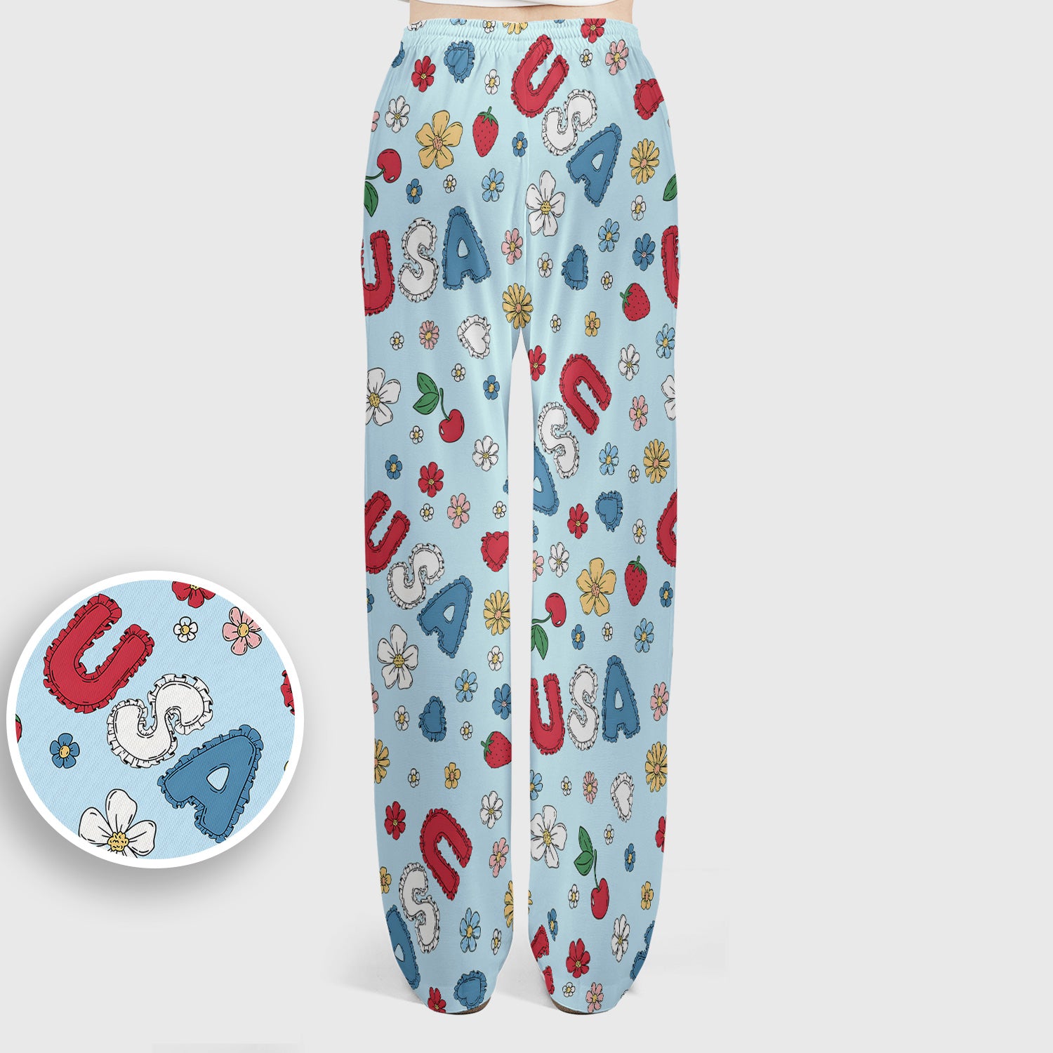 USA Cherry Strawberry Floral Patch Pattern Scrub Set, Scrub Pants and V Neck Top
