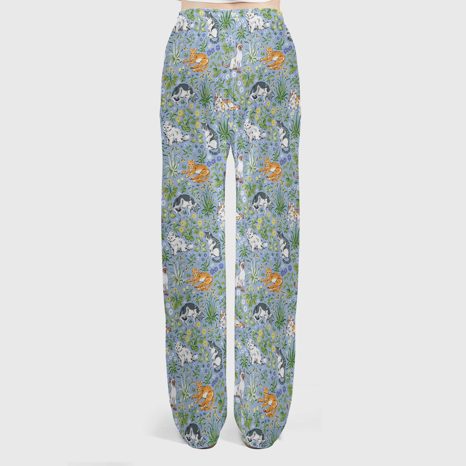 Cute Floral Cat Garden Pattern Women's Scrub Set, Breathable Med Uniform