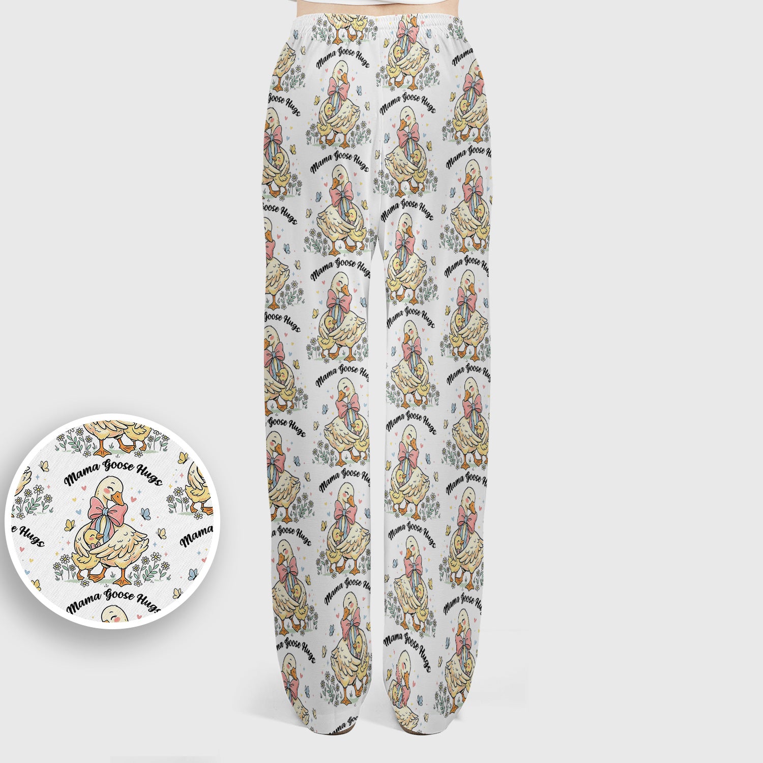 Cute Mama Goose Hug Pattern Scrub Set, Scrub Pants and V Neck Top