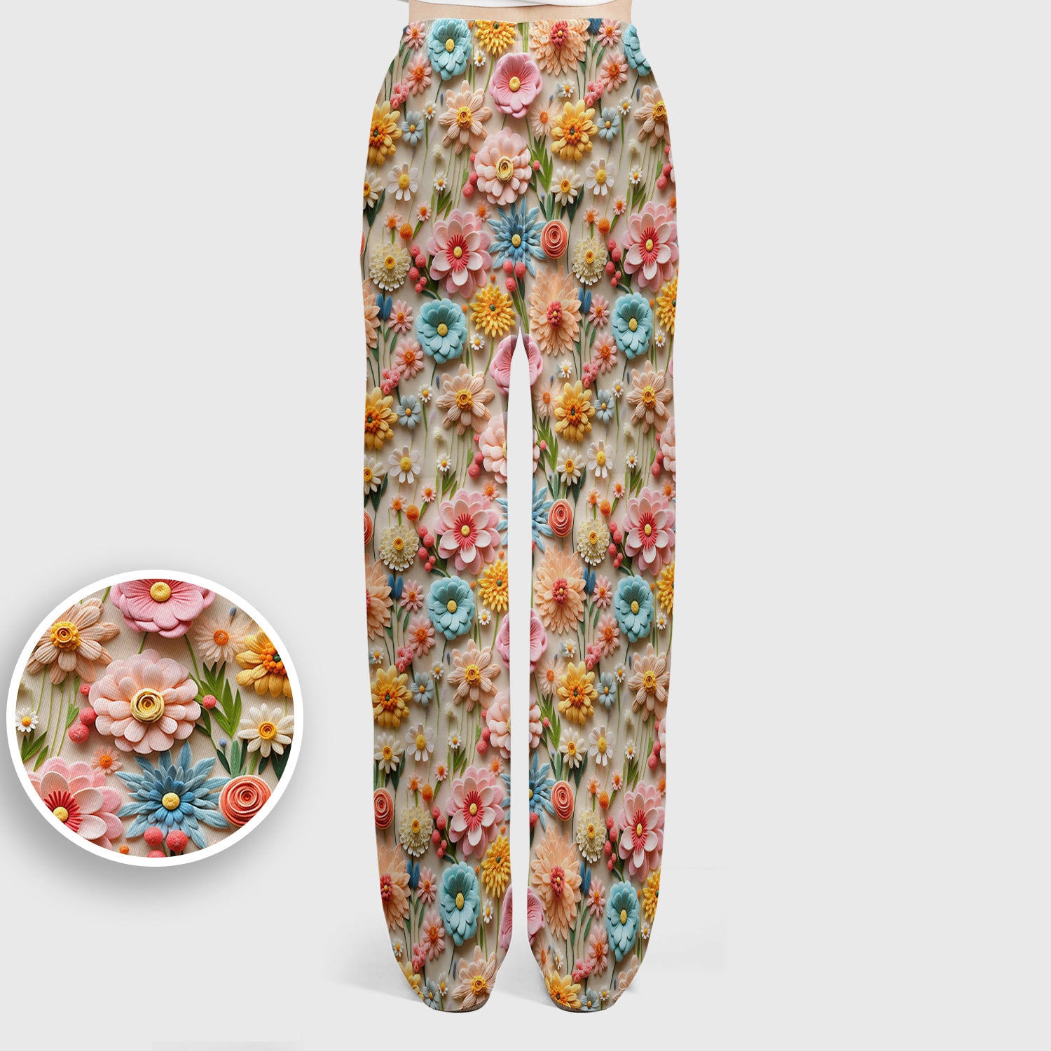 Colorful Blooming Wildflower Pattern Scrub Set, Scrub Pants and V Neck Top