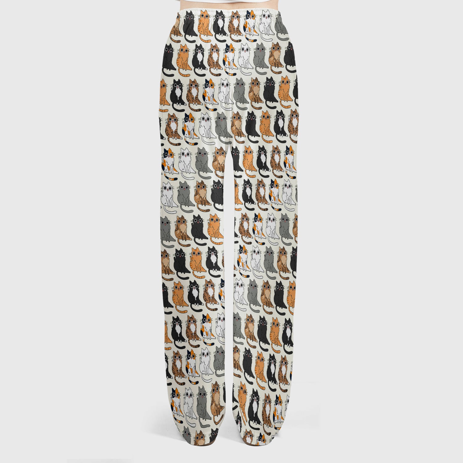 Cute Cartoon Cat Pattern Women's Scrub Set, Scrub Pants and V Neck Top