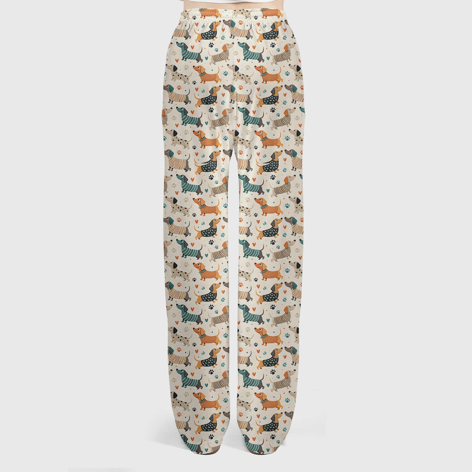 Fun Dachshund Dog Paw Heart Pattern Scrub Set, Scrub Pants and V Neck Top