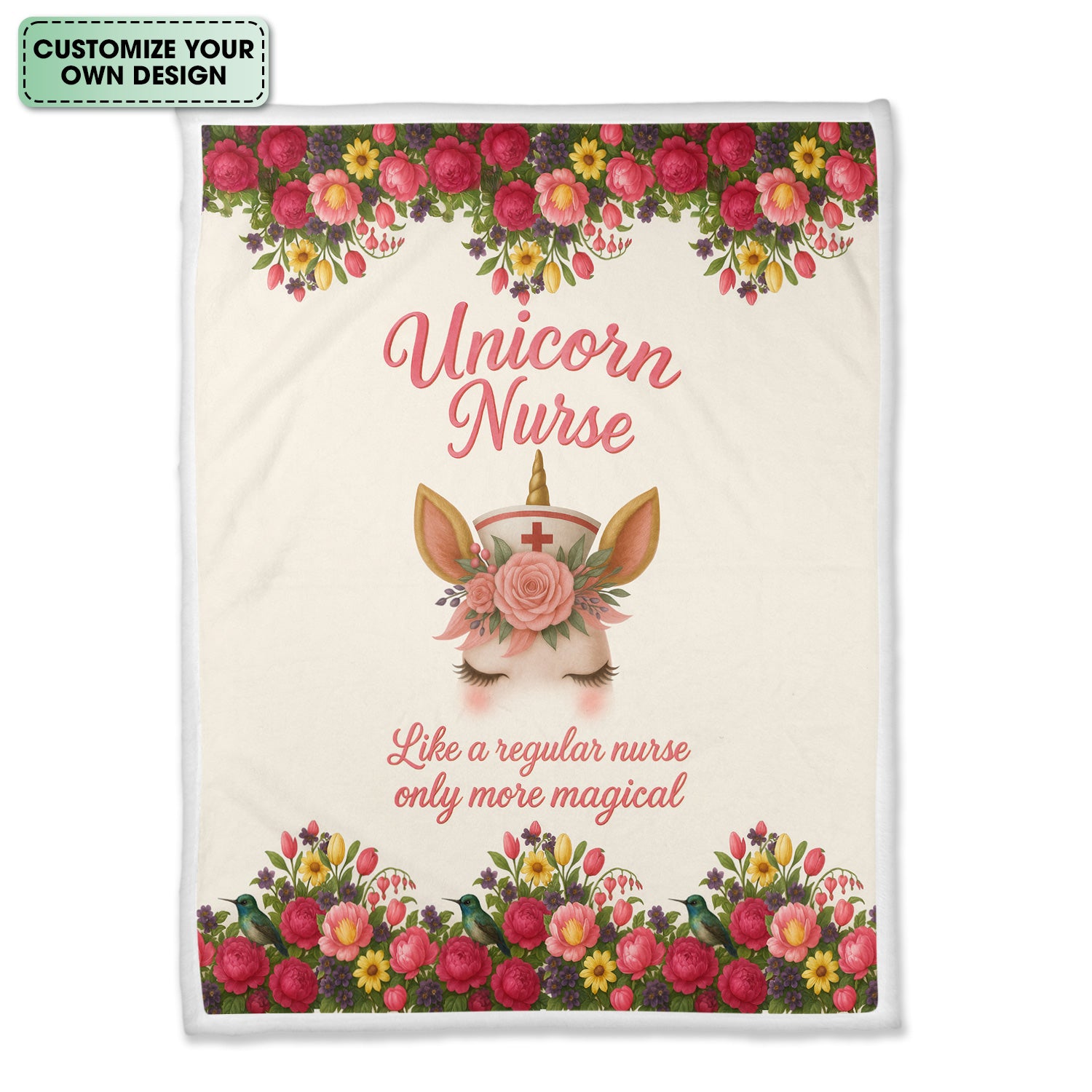 Personalized Cute Unicorn Nurse Throw Blanket - Magical Floral Pattern for Nurses & Healthcare Workers - Thoughtful & Cozy Gift for Women RN LPN CNA