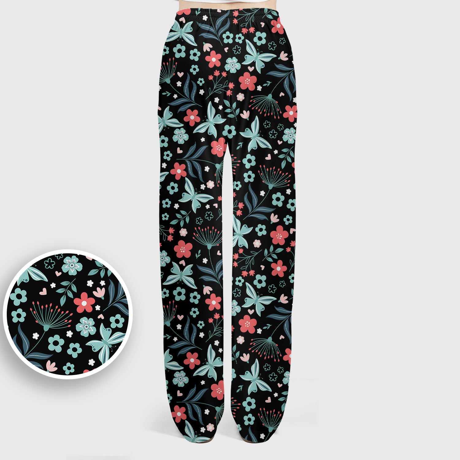 Cute Floral Butterfly Garden Print Scrub Set, Scrub Pants and V Neck Top