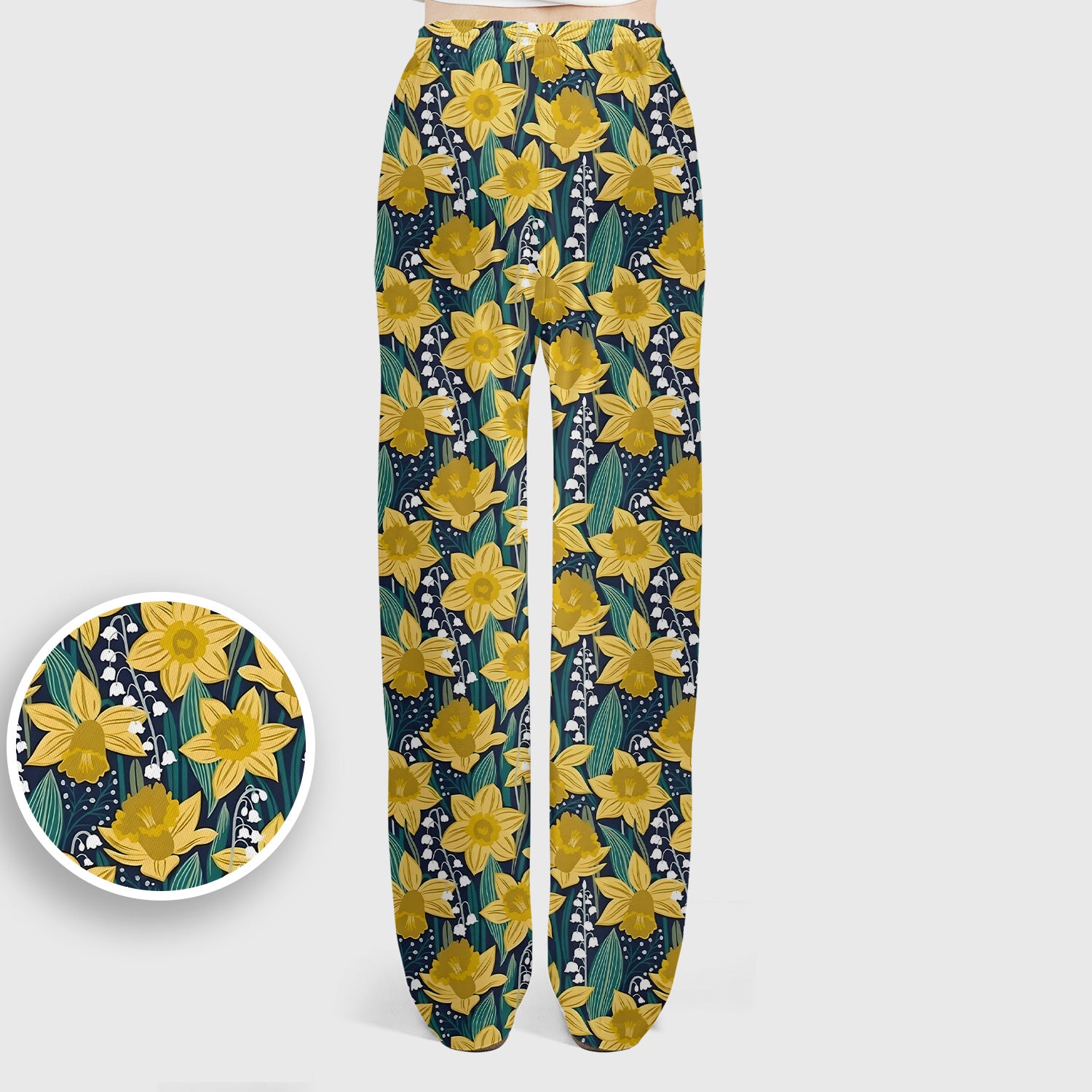Yellow Daffodil Lily Valley Pattern Scrub Set, Scrub Pants and V Neck Top