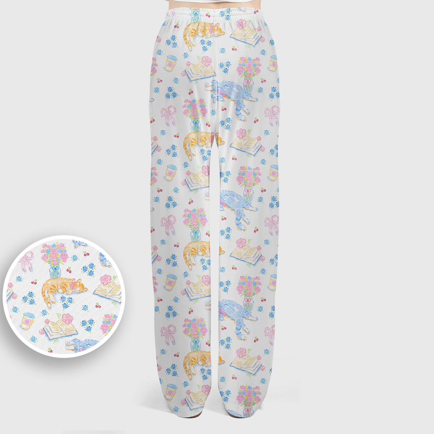 Cute Cats Reading Floral Books Pattern Scrub Set, Scrub Pants and V Neck Top