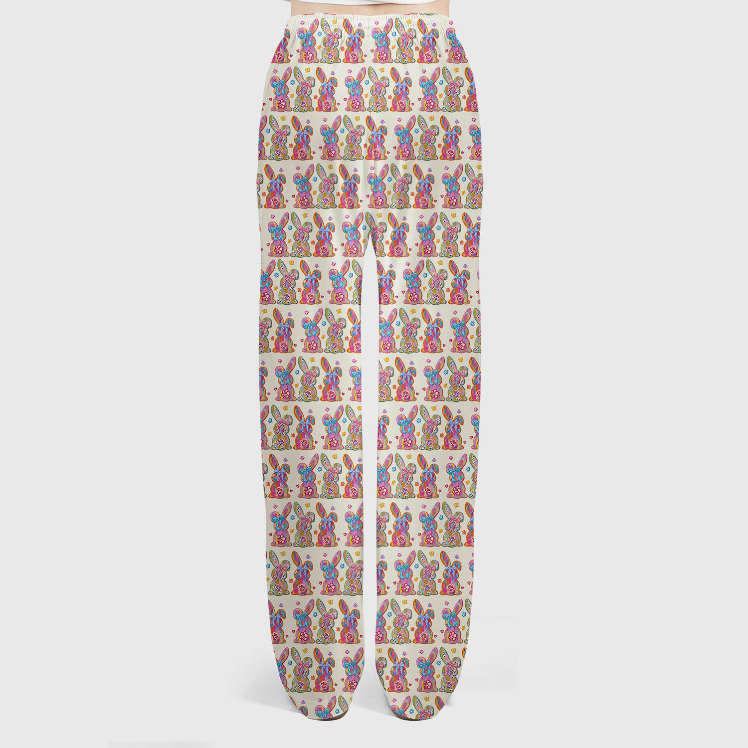 Cute Pastel Bunny Floral Pattern Scrub Set, Breathable Med Uniform