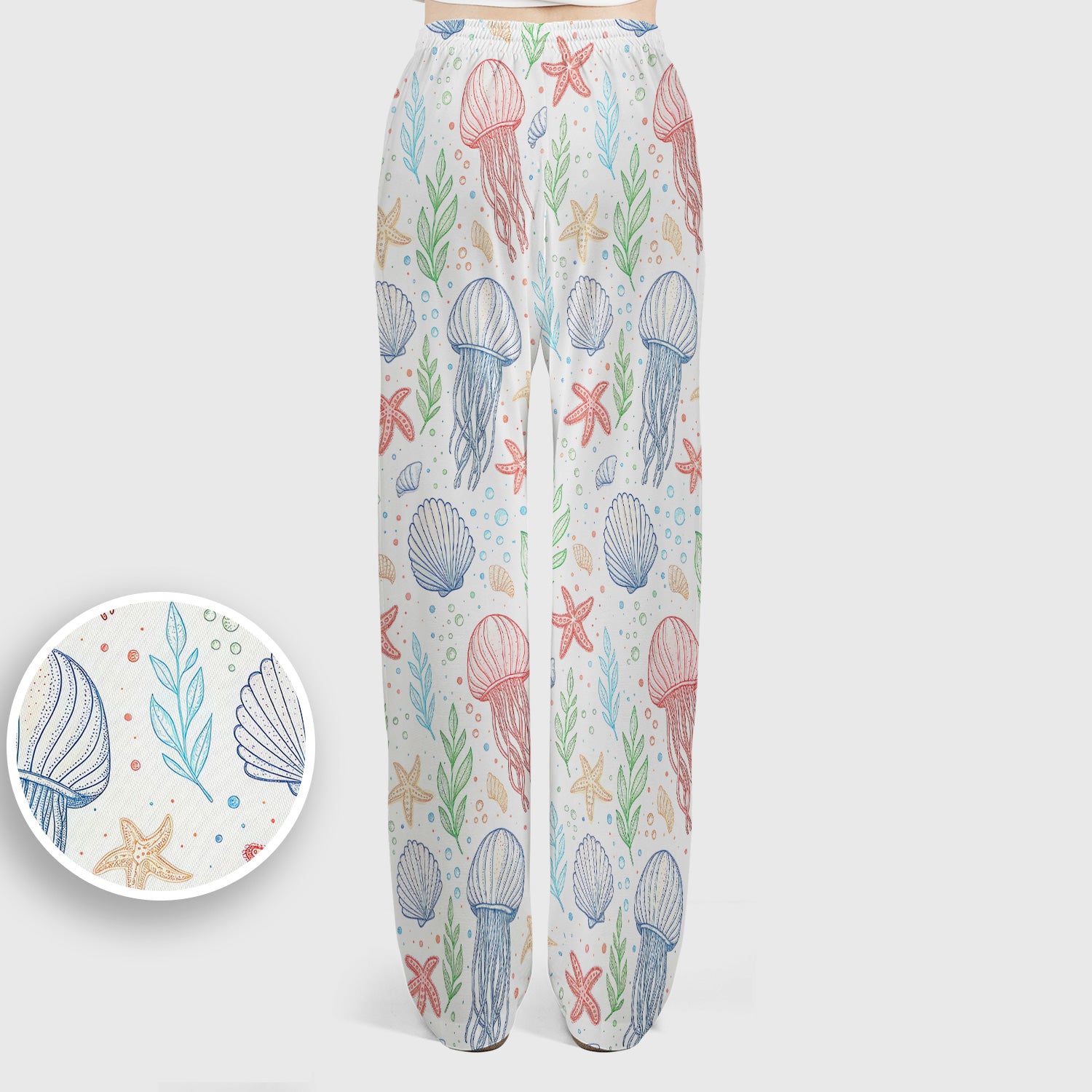 Ocean Jellyfish Starfish Seashell Pattern Scrub Sets, Scrub Pants and V Neck Top