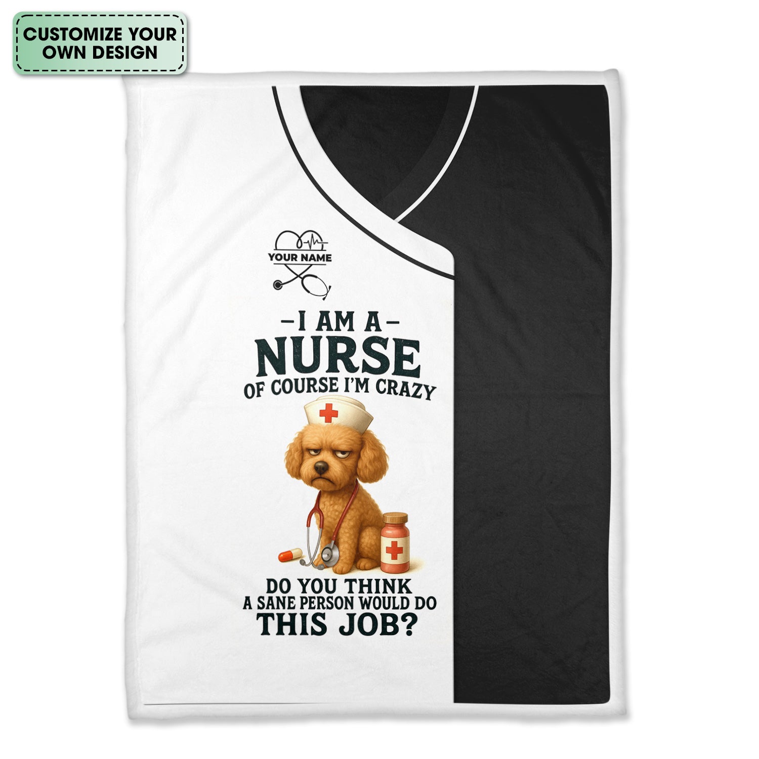 Custom Name Crazy Nurse Blanket - Funny Poodle with Stethoscope for RN LPN CNA - Thoughtful Gift for Healthcare Workers Appreciation