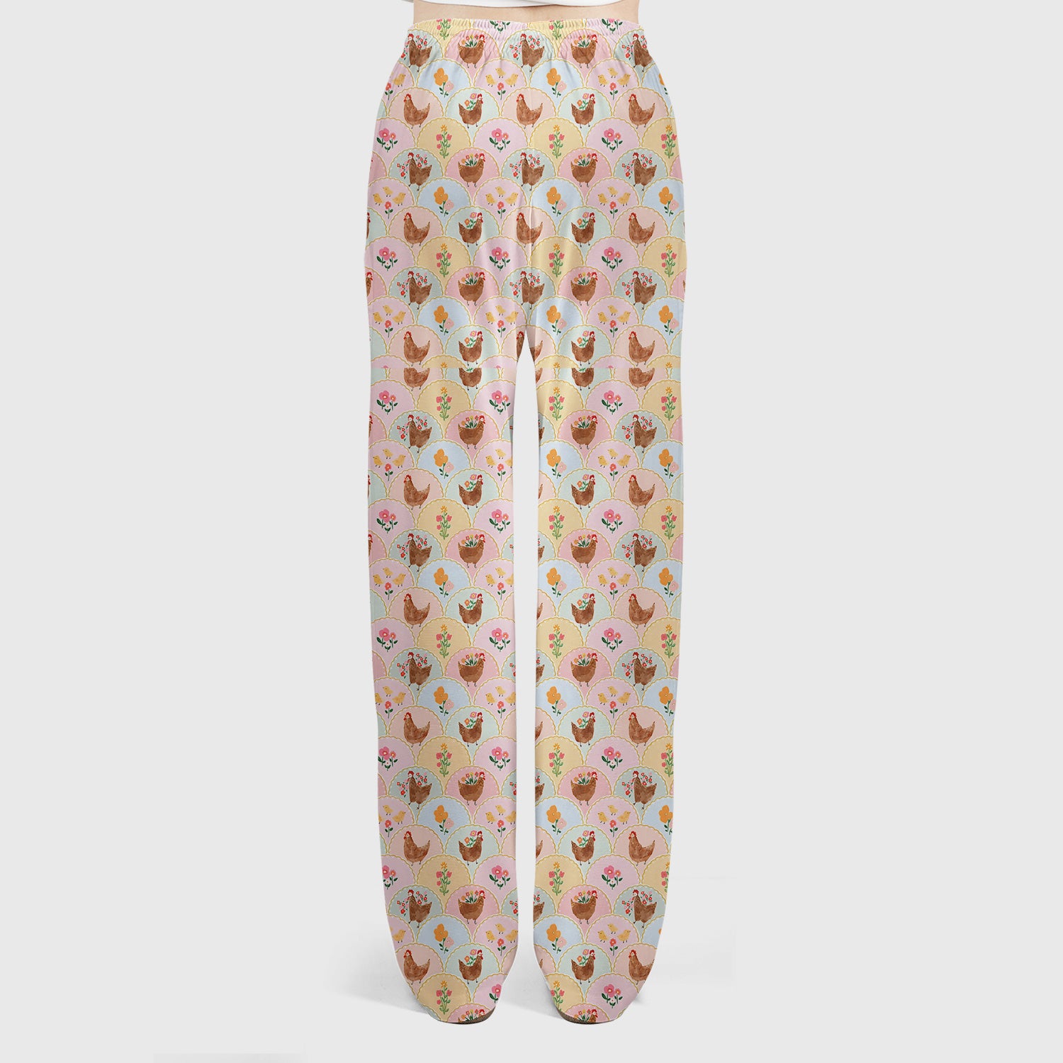 Pastel Chicken With Floral Scrub Set, Cute Chicken Nursing Uniform For Women