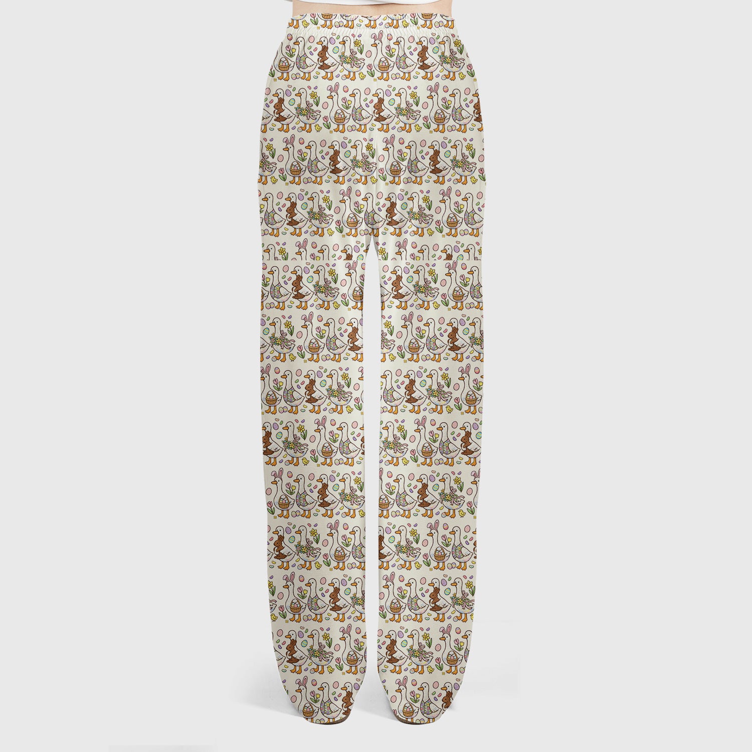 Easter Theme Duck and Bunny Egg Floral Print Scrub Set, Breathable Med Uniform