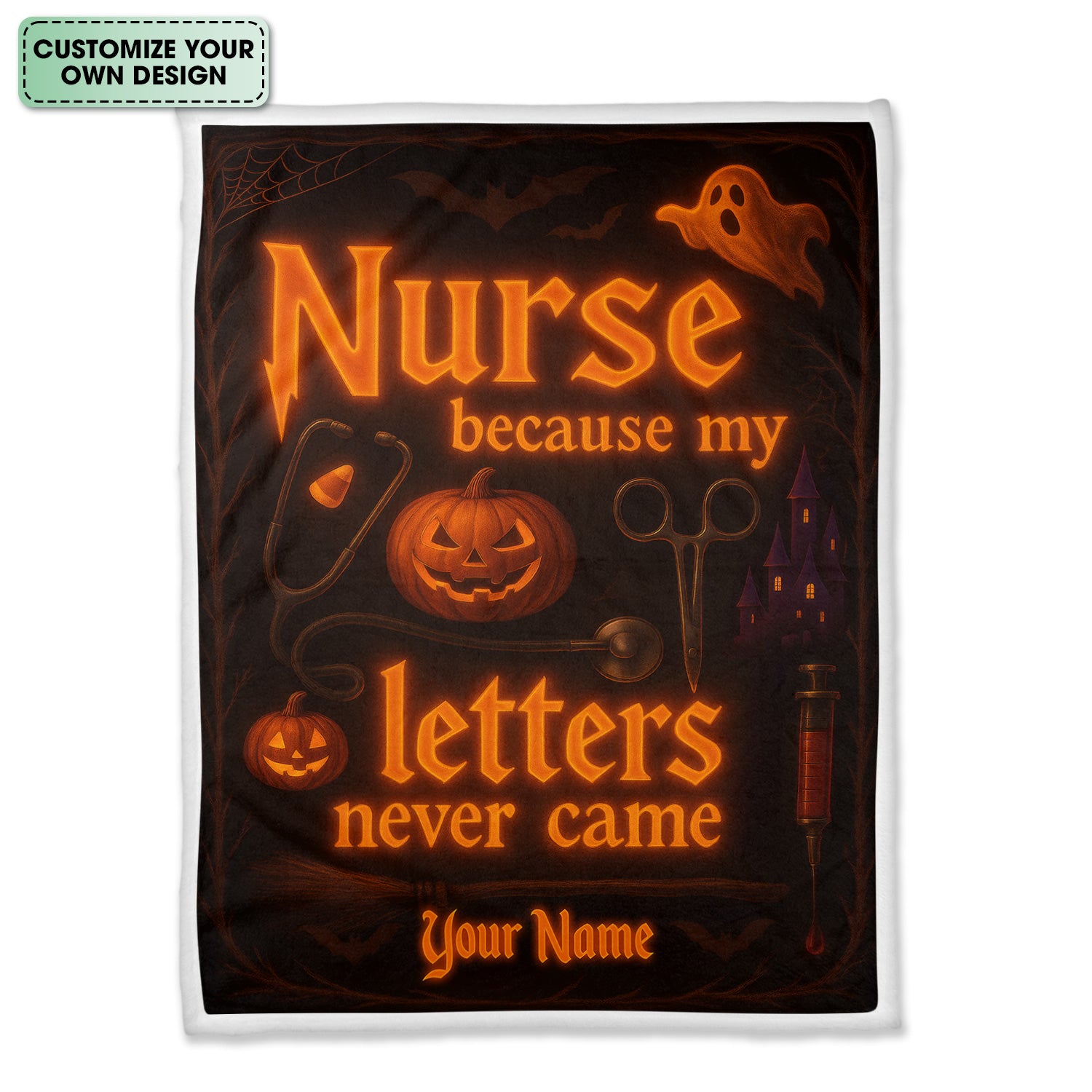 Personalized Halloween Nurse Throw Blanket - Spooky Nurse Life Design with Jack-o'-Lantern - Gift for Witchy RN, CNA, LPN