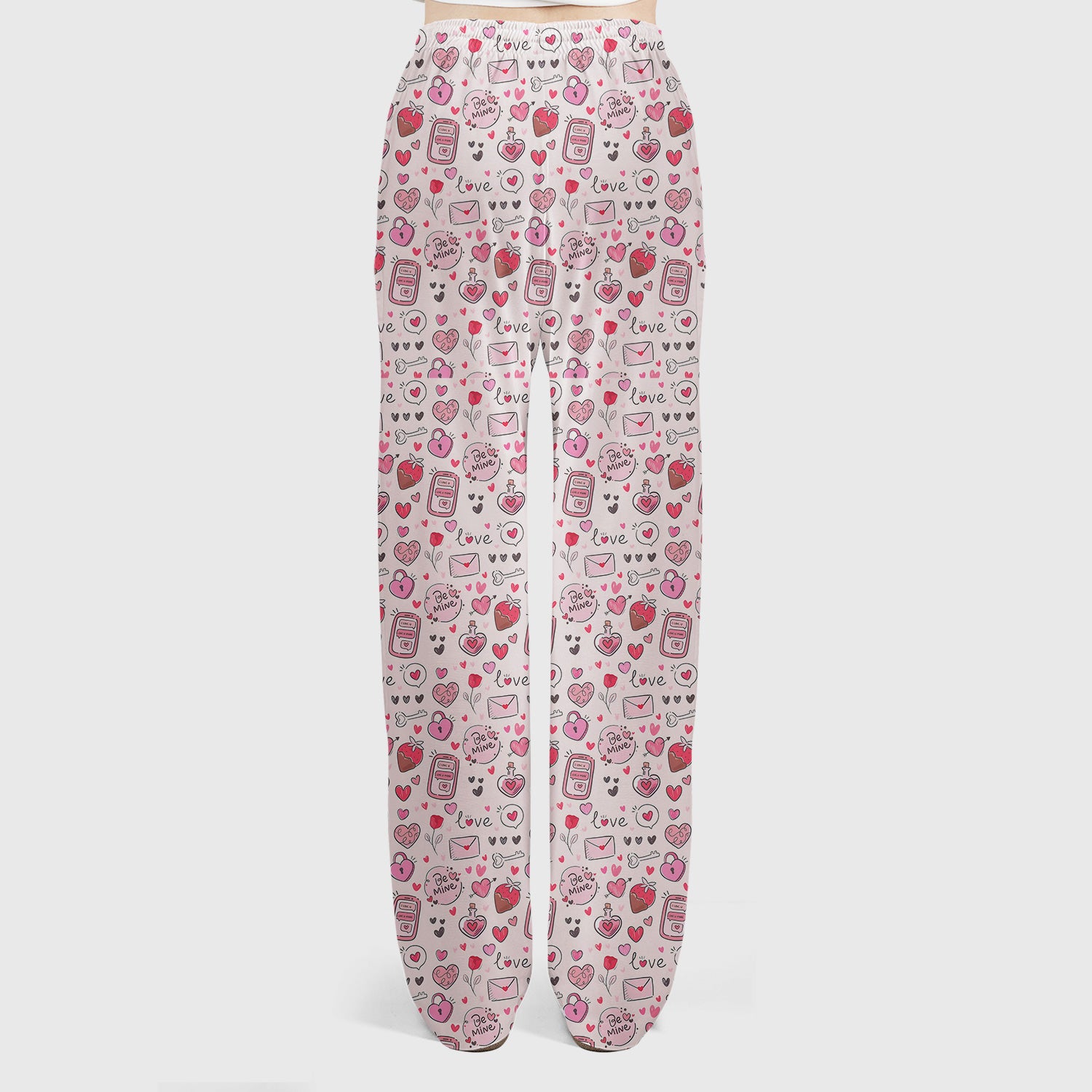 Be Mine Heart Pattern Pattern Scrub Set, Pink Valentine Pattern Nursing Uniform For Women